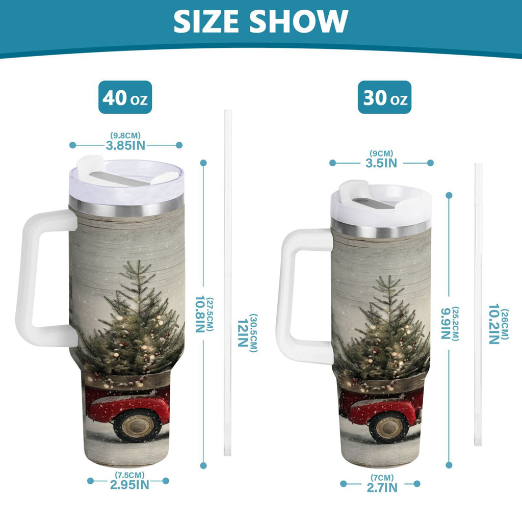40 oz Insulated Stainless Steel Tumbler Double Wall Stainless Steel Tumbler with 2-Way Drinking Vintage Red Truck
