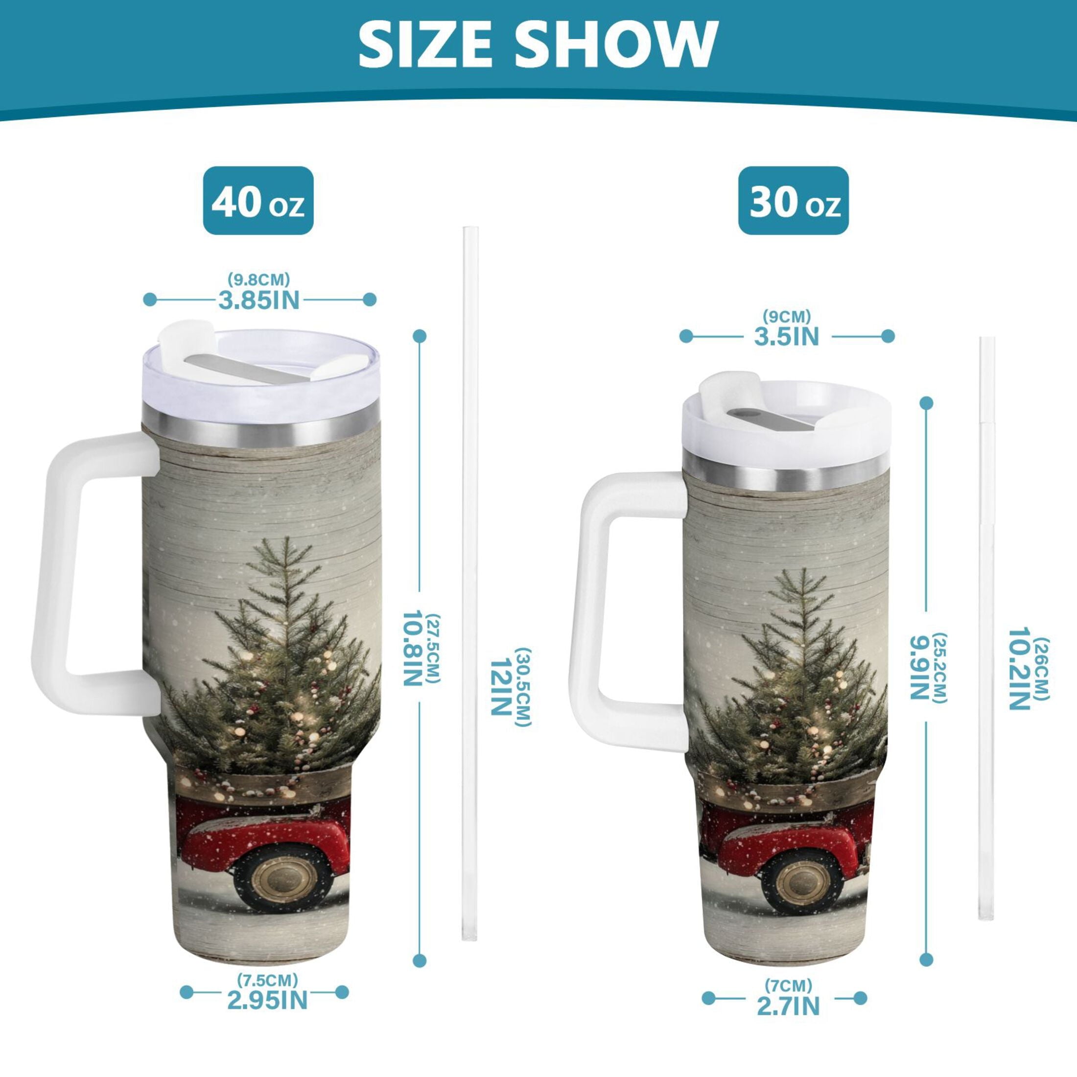 40 oz Insulated Stainless Steel Tumbler Double Wall Stainless Steel Tumbler with 2-Way Drinking Vintage Red Truck