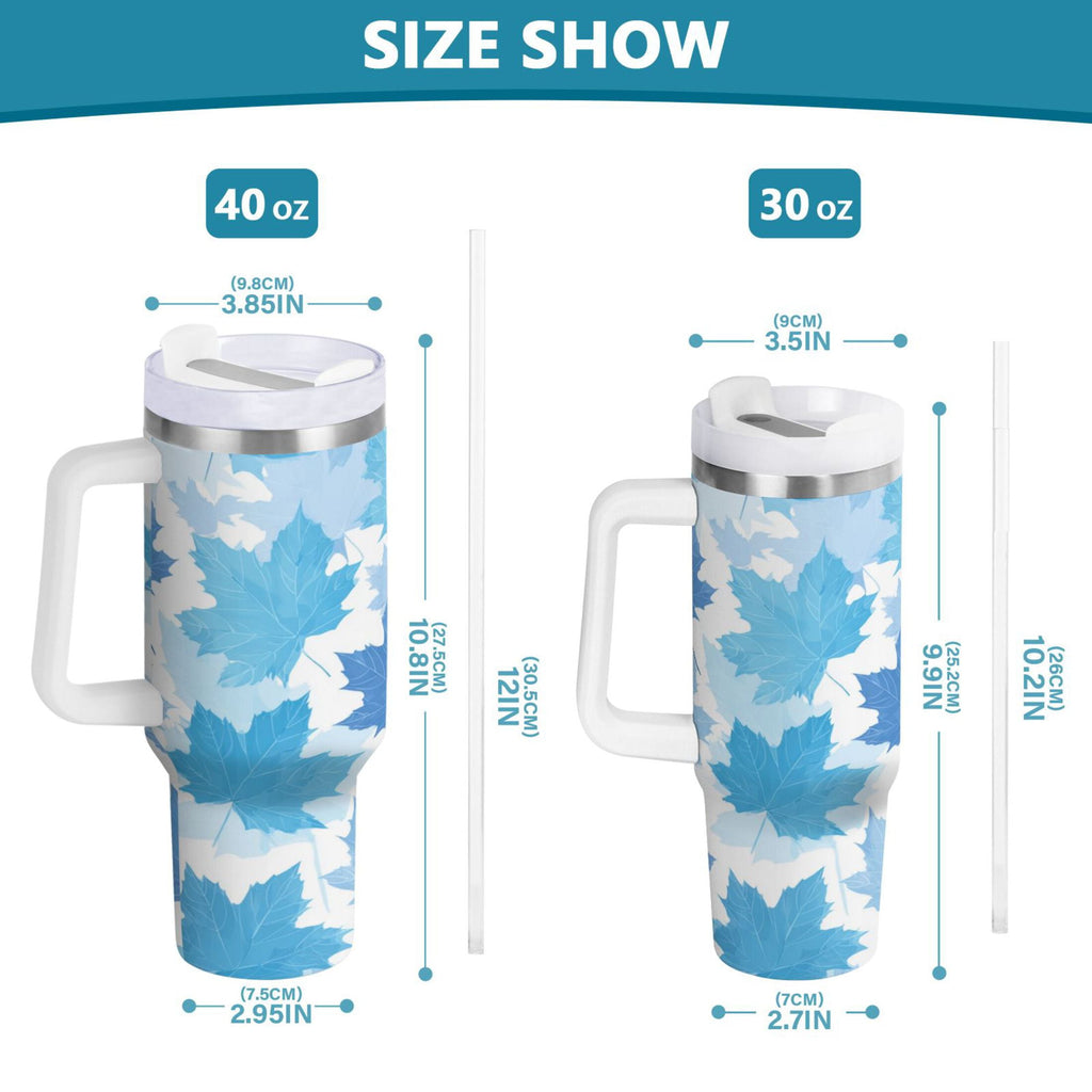 30 oz Insulated Stainless Steel Tumbler Double Wall Stainless Steel Tumbler with 2-Way Drinking Light Blue Maple Leaves