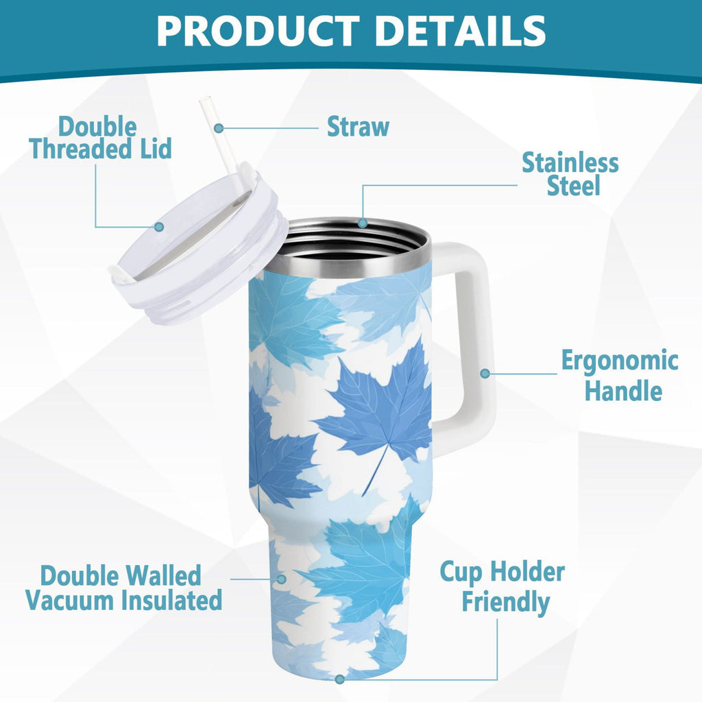 30 oz Insulated Stainless Steel Tumbler Double Wall Stainless Steel Tumbler with 2-Way Drinking Light Blue Maple Leaves