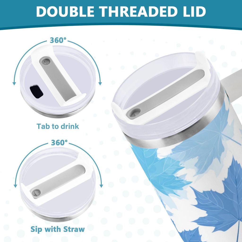 30 oz Insulated Stainless Steel Tumbler Double Wall Stainless Steel Tumbler with 2-Way Drinking Light Blue Maple Leaves