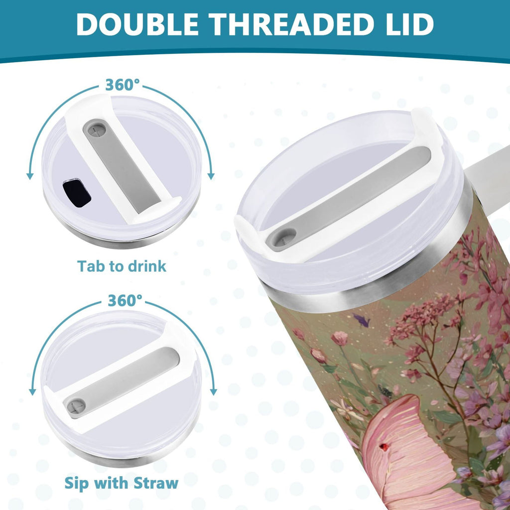 30 oz Insulated Stainless Steel Tumbler Double Wall Stainless Steel Tumbler with 2-Way Drinking Delicate Butterfly