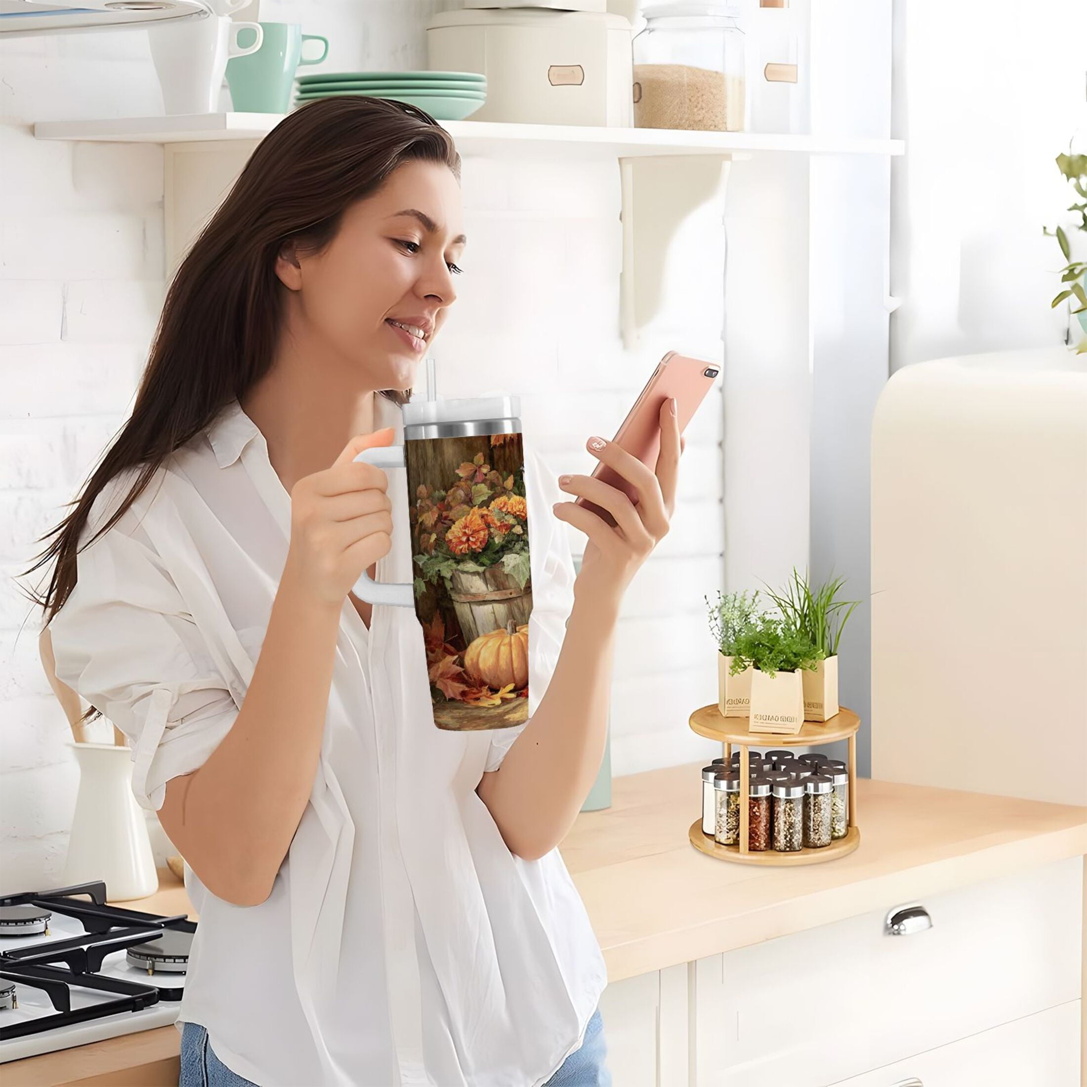 30 oz Insulated Stainless Steel Tumbler Double Wall Stainless Steel Tumbler with 2-Way Drinking Beautiful Fall Scene