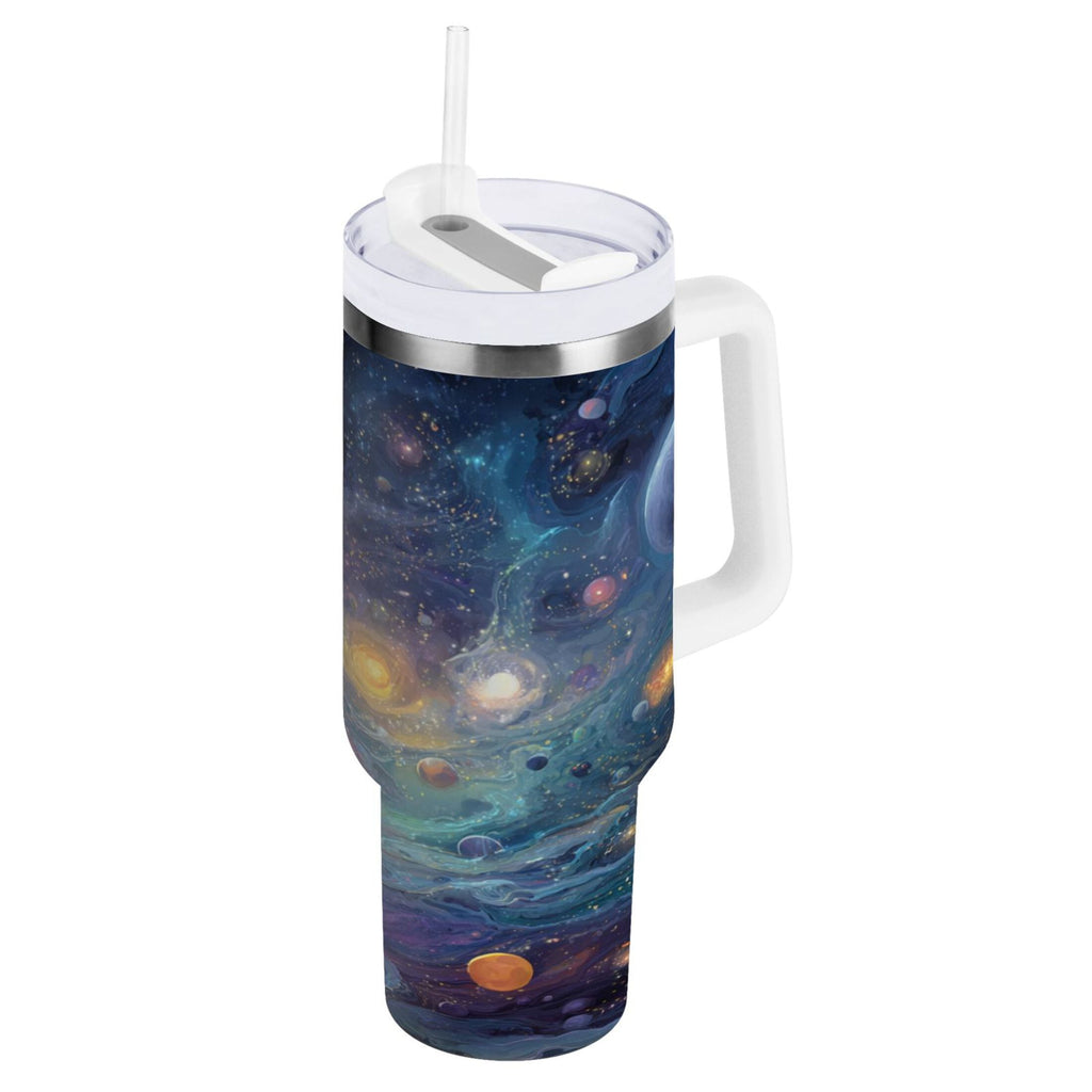30 oz Insulated Stainless Steel Tumbler Double Wall Stainless Steel Tumbler with 2-Way Drinking Vibrant and Colorful Universe