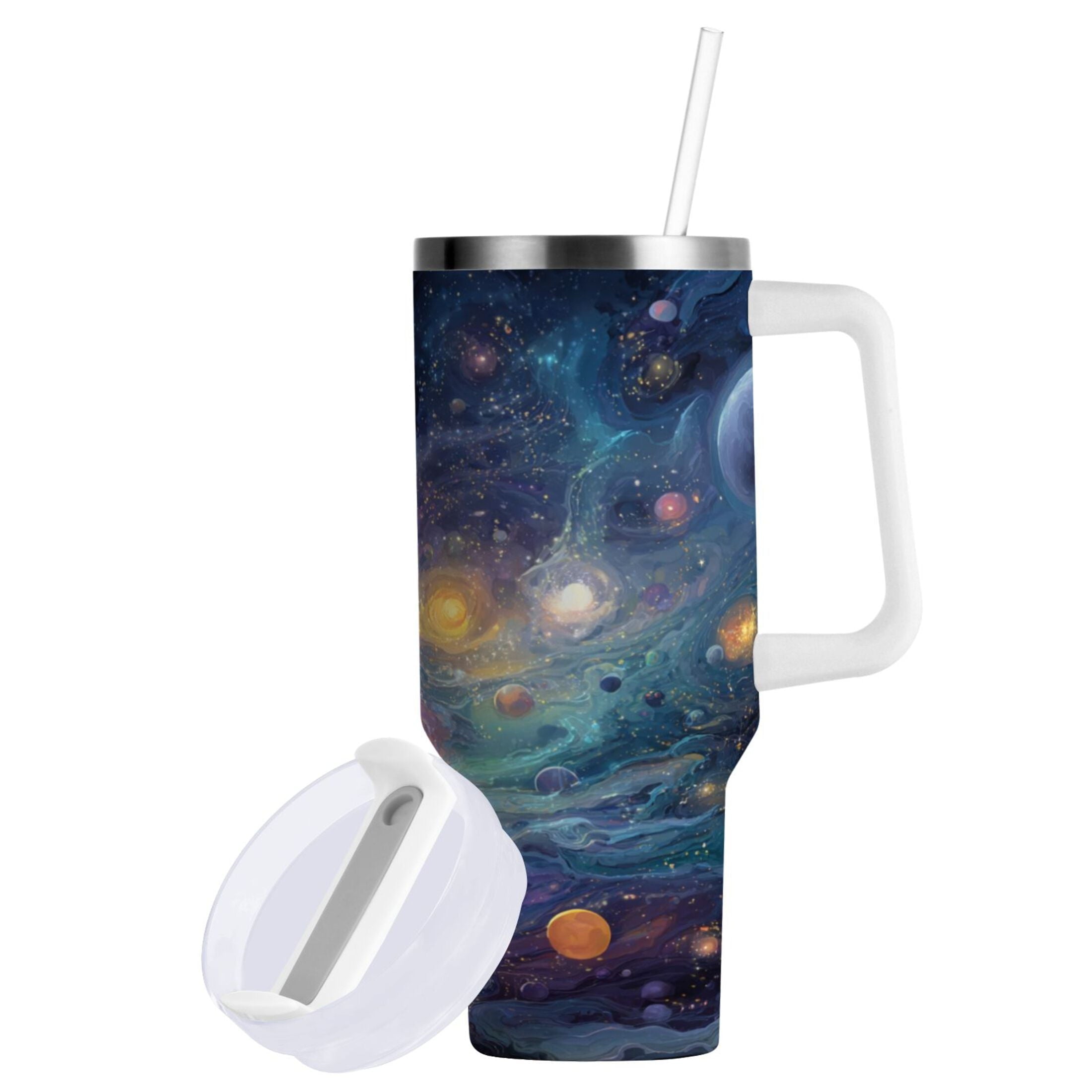 30 oz Insulated Stainless Steel Tumbler Double Wall Stainless Steel Tumbler with 2-Way Drinking Vibrant and Colorful Universe