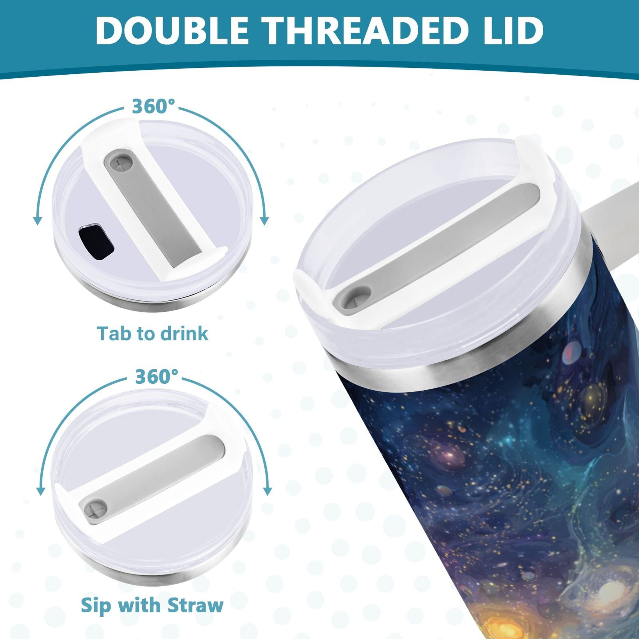 30 oz Insulated Stainless Steel Tumbler Double Wall Stainless Steel Tumbler with 2-Way Drinking Vibrant and Colorful Universe