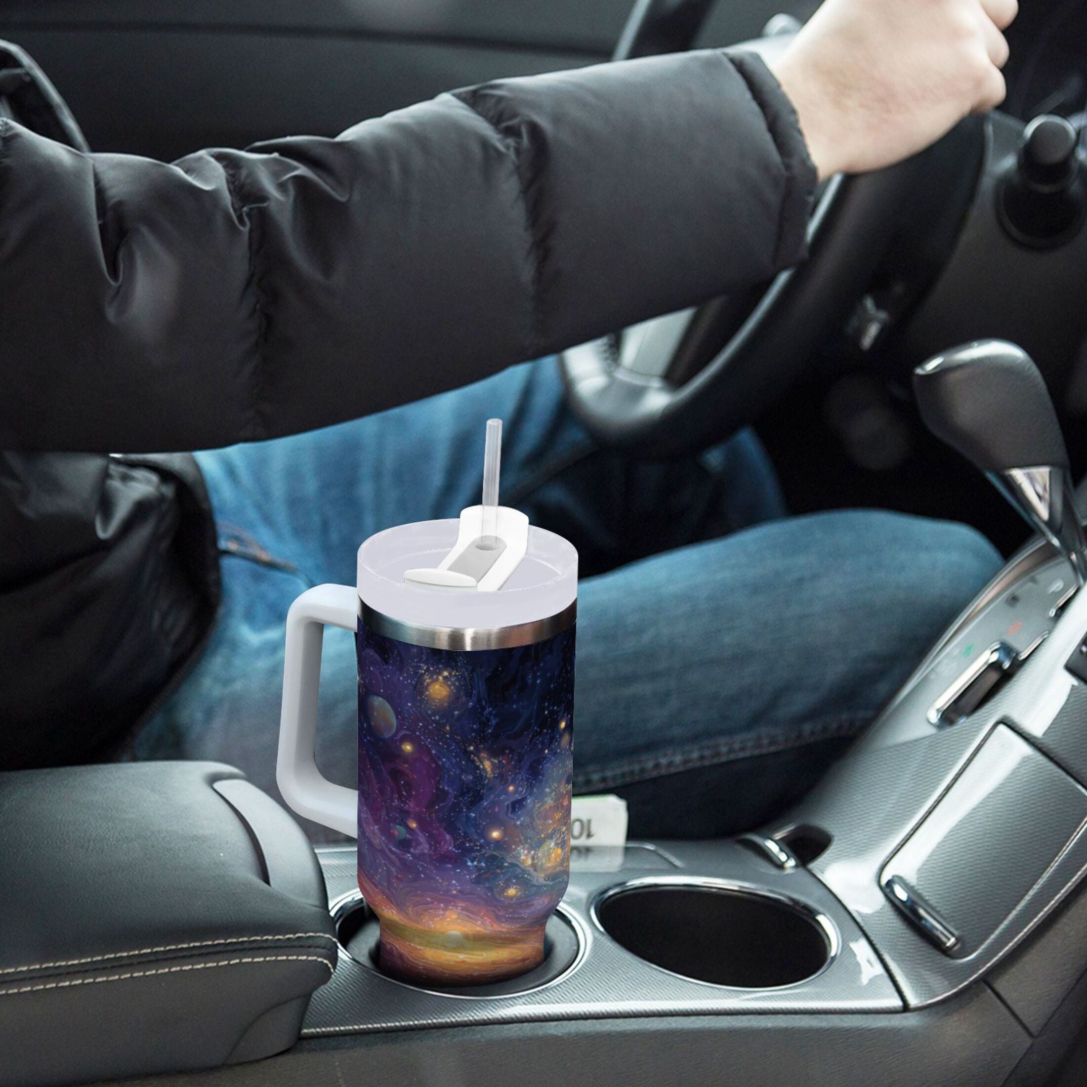 30 oz Insulated Stainless Steel Tumbler Double Wall Stainless Steel Tumbler with 2-Way Drinking Vibrant and Colorful Universe