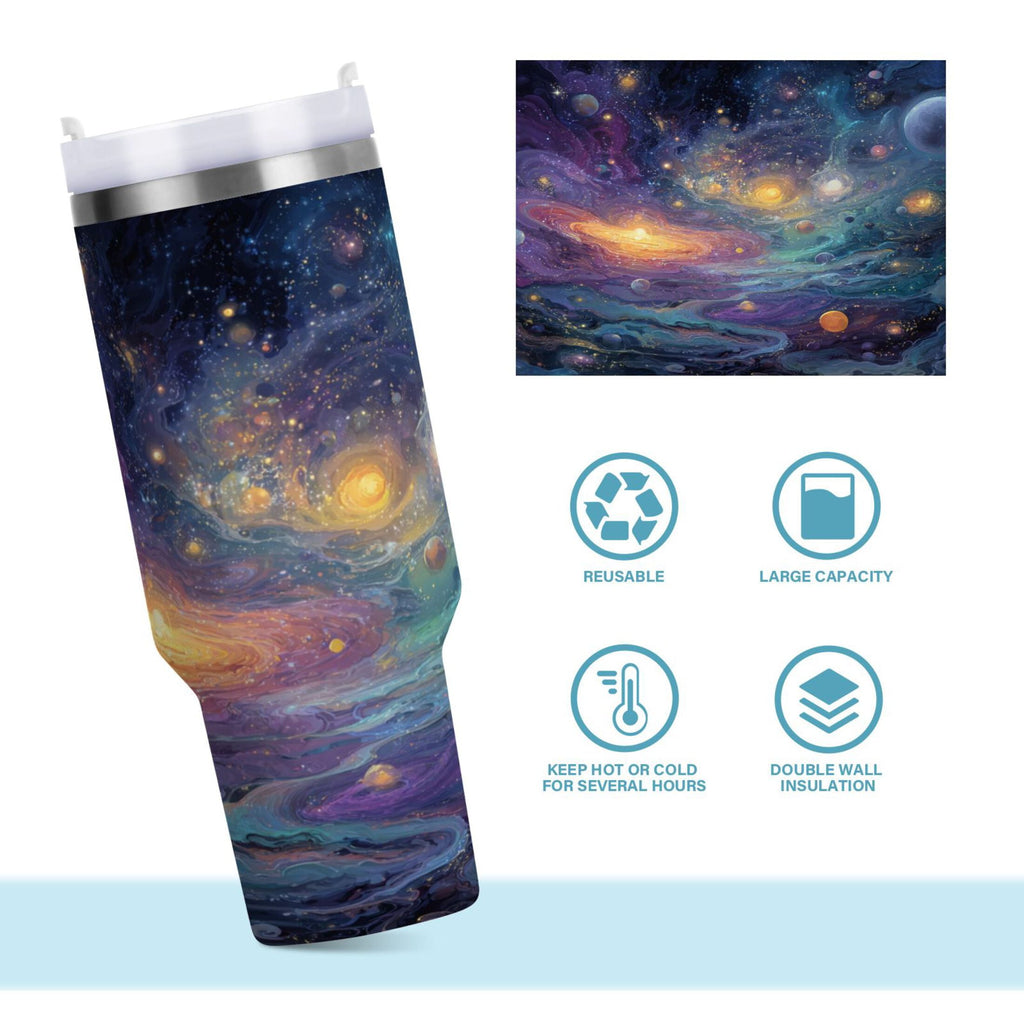 30 oz Insulated Stainless Steel Tumbler Double Wall Stainless Steel Tumbler with 2-Way Drinking Vibrant and Colorful Universe