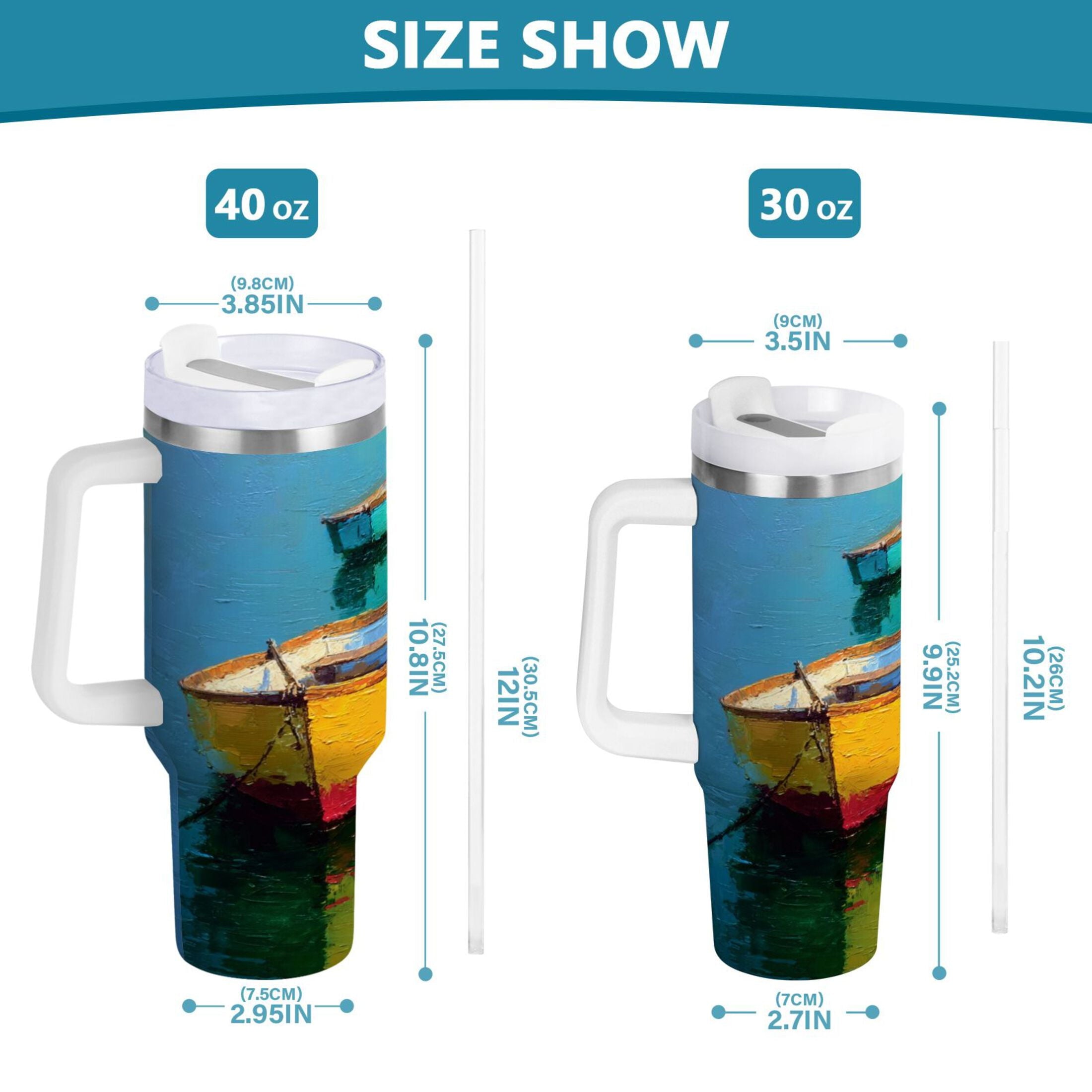 30 oz Insulated Stainless Steel Tumbler Double Wall Stainless Steel Tumbler with 2-Way Drinking Colorful Row Boats