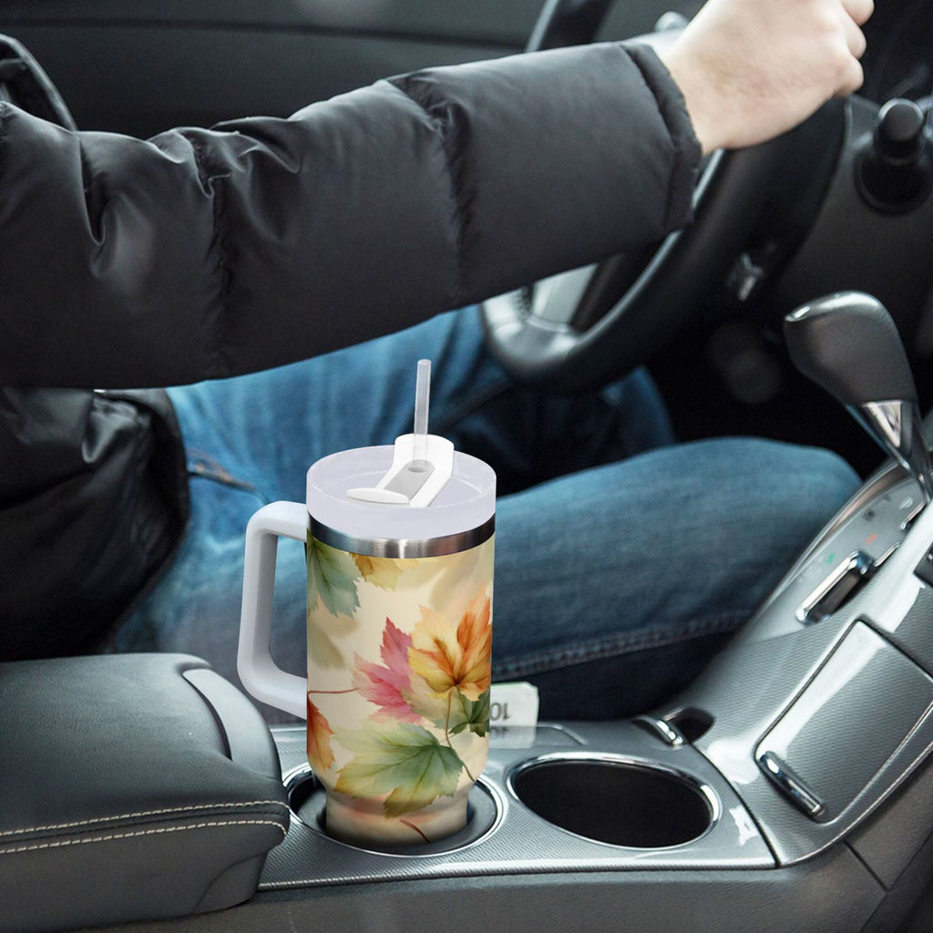 40 oz Insulated Stainless Steel Tumbler Double Wall Stainless Steel Tumbler with 2-Way Drinking Watercolor Maple Leaves Pattern