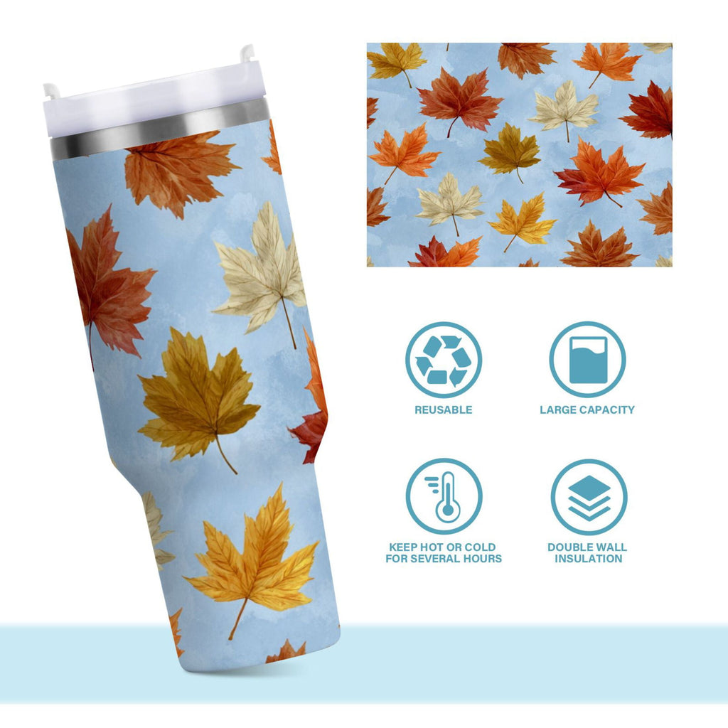 30 oz Insulated Stainless Steel Tumbler Double Wall Stainless Steel Tumbler with 2-Way Drinking Autumn Maple Leaves