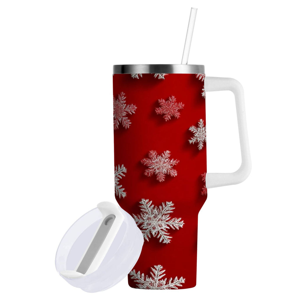 30 oz Insulated Stainless Steel Tumbler Double Wall Stainless Steel Tumbler with 2-Way Drinking Red and White Snowflakes