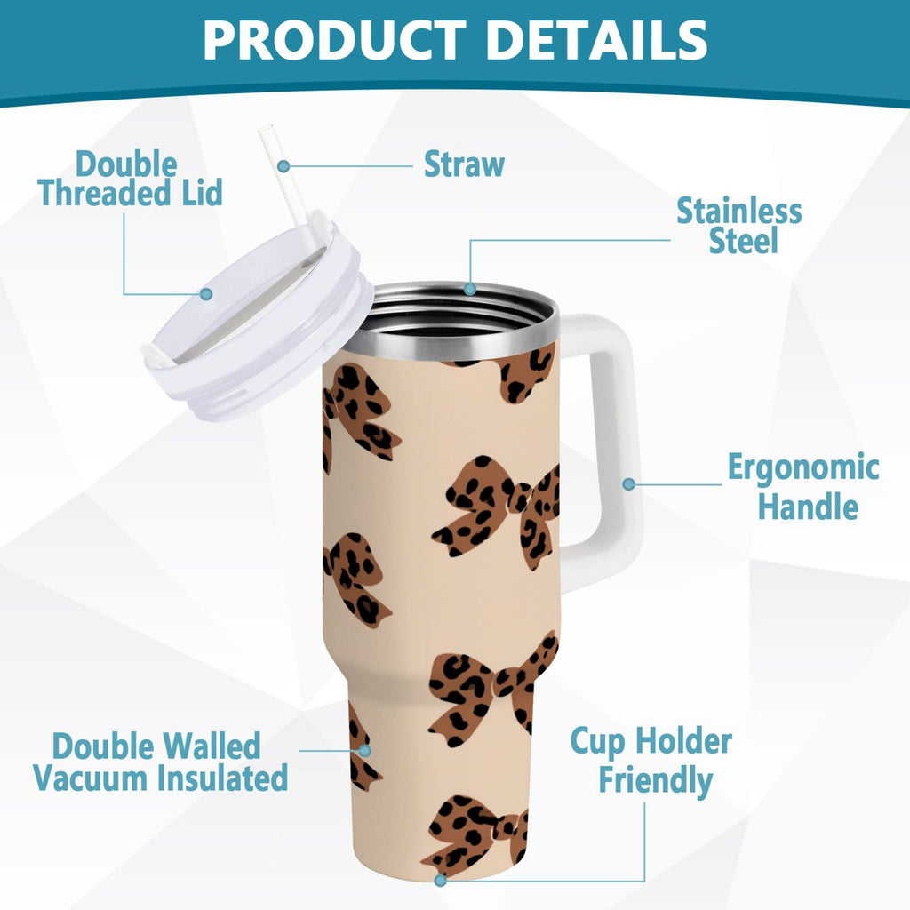 30 oz Insulated Stainless Steel Tumbler Double Wall Stainless Steel Tumbler with 2-Way Drinking Cute Brown Bow