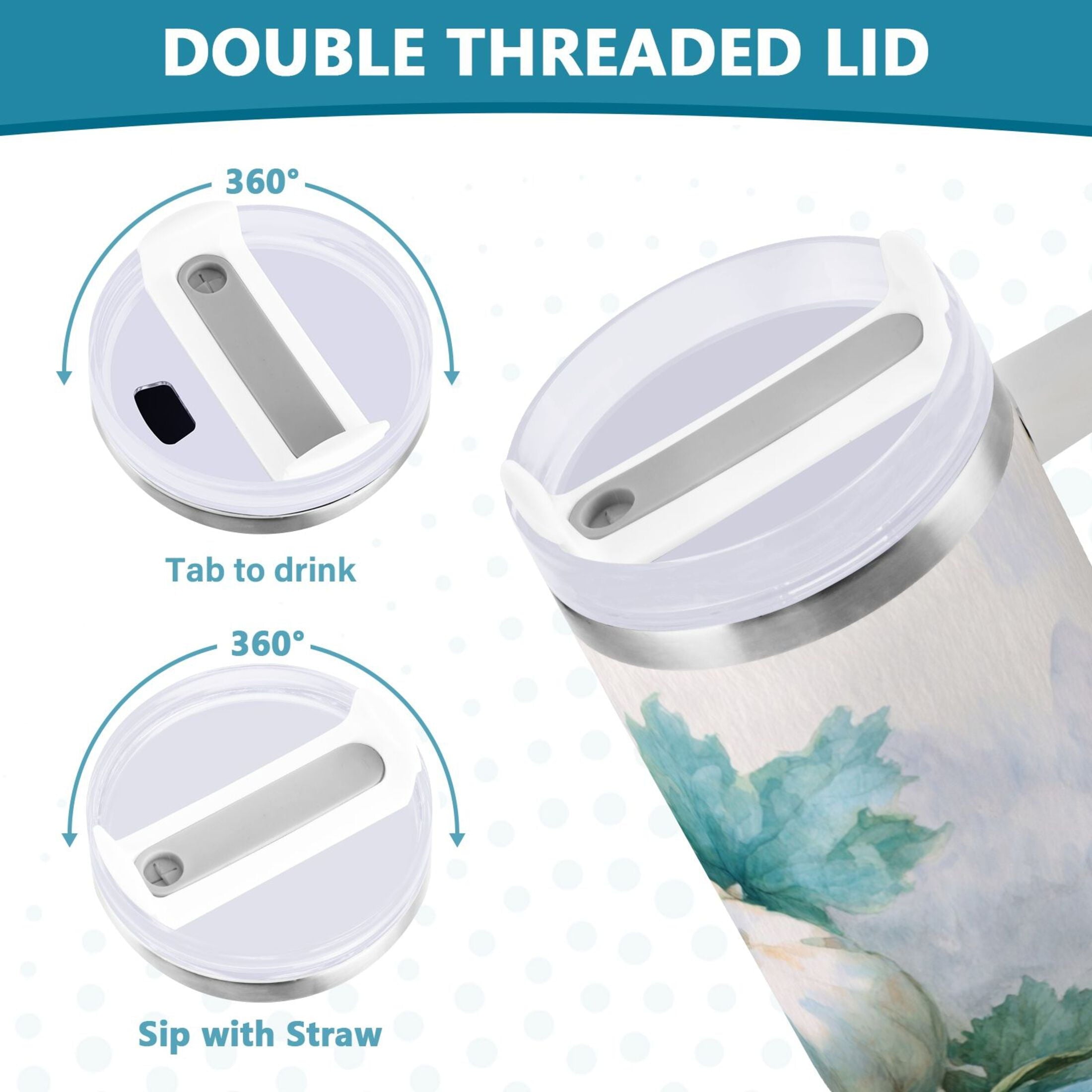 40 oz Insulated Stainless Steel Tumbler Double Wall Stainless Steel Tumbler with 2-Way Drinking Watercolor Pumpkins and Leaves