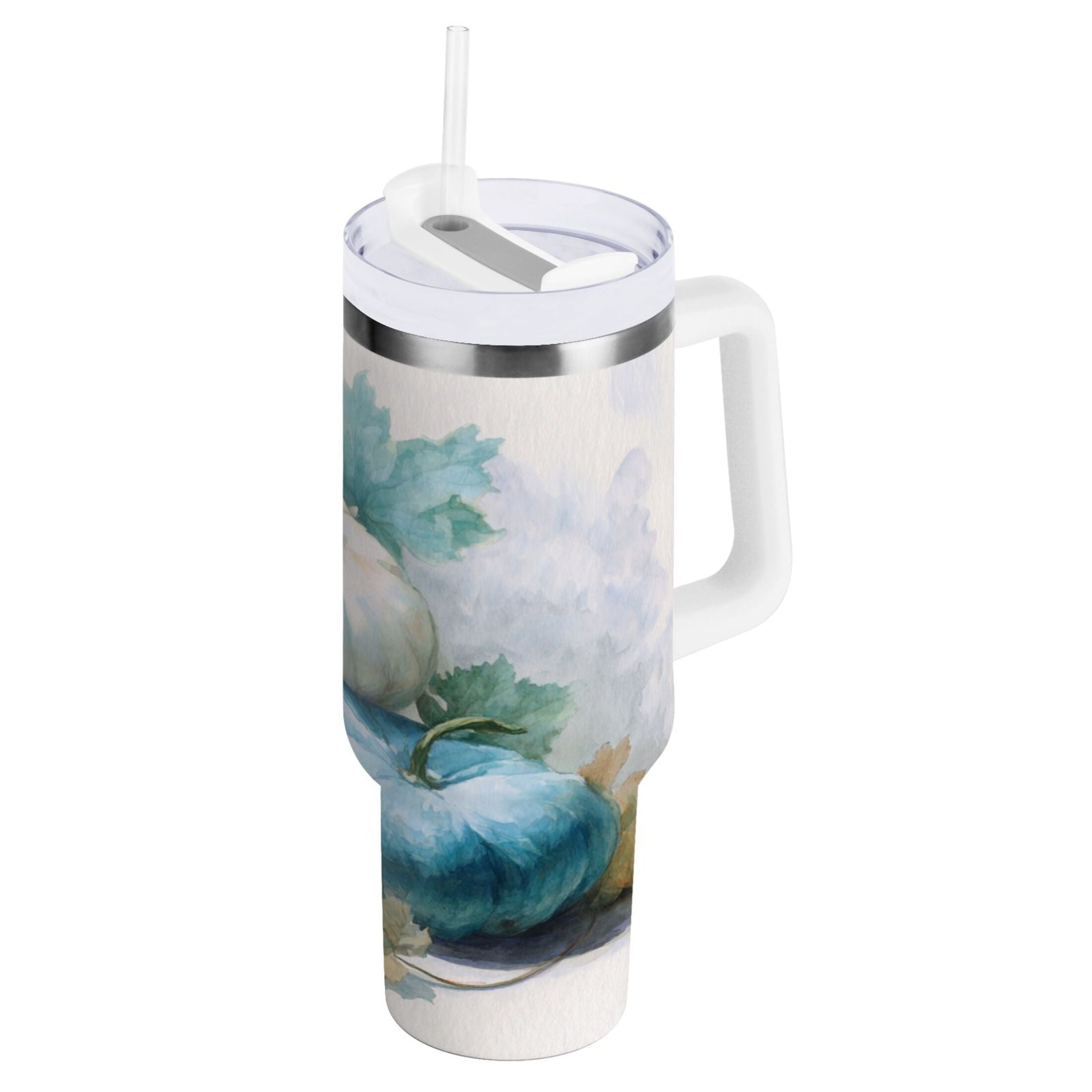 40 oz Insulated Stainless Steel Tumbler Double Wall Stainless Steel Tumbler with 2-Way Drinking Watercolor Pumpkins and Leaves