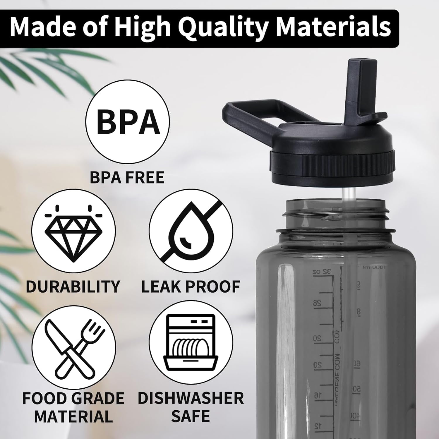Straw Lid Compatible with Nalgene Water Bottles 32 OZ, BPA-Free Straws Lid with Handle for Nalgene Wide Mouth, Replacement Bottle Cap Accessories with 2 Straws and 1 Straw Brush