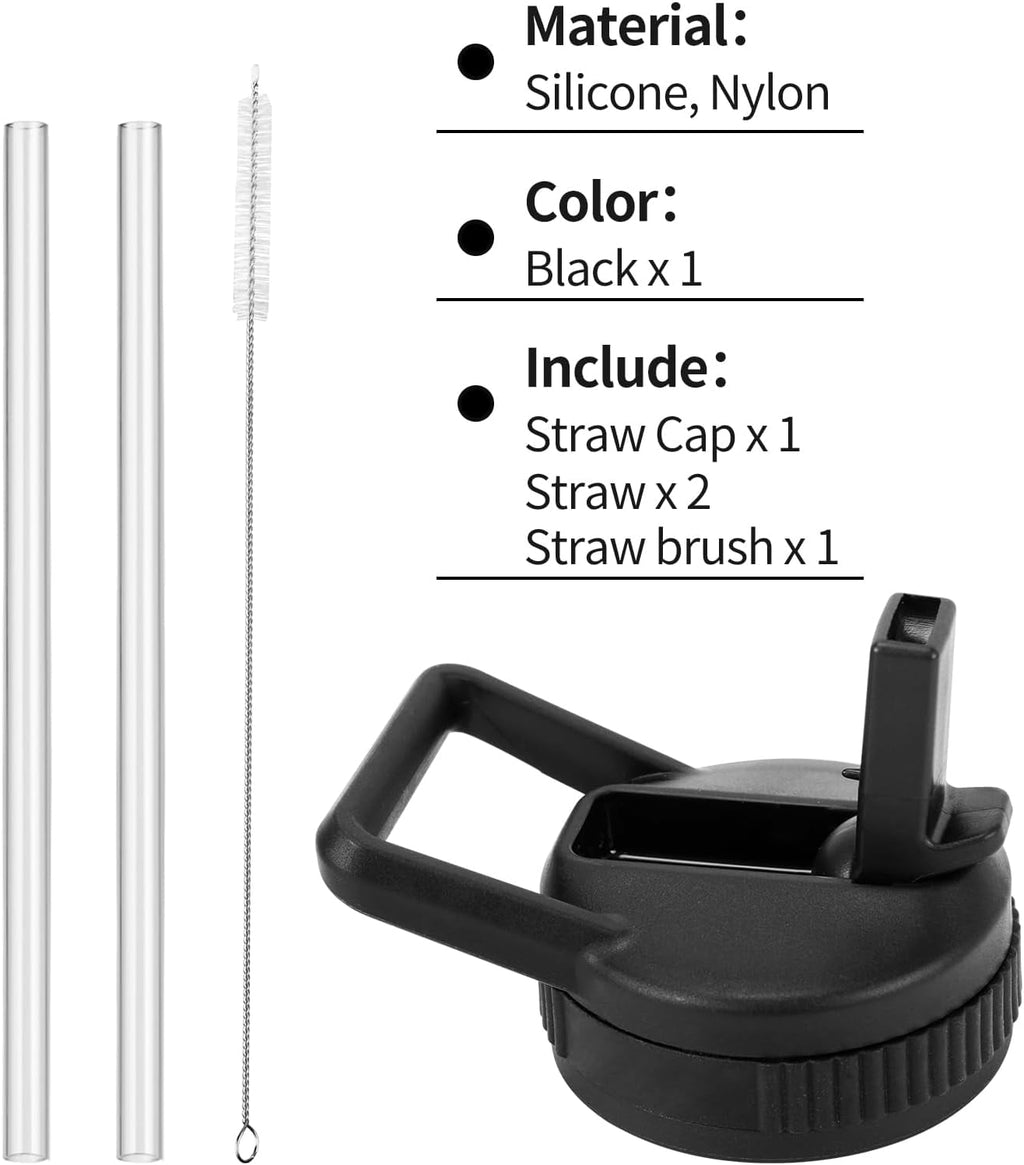 Straw Lid Compatible with Nalgene Water Bottles 32 OZ, BPA-Free Straws Lid with Handle for Nalgene Wide Mouth, Replacement Bottle Cap Accessories with 2 Straws and 1 Straw Brush