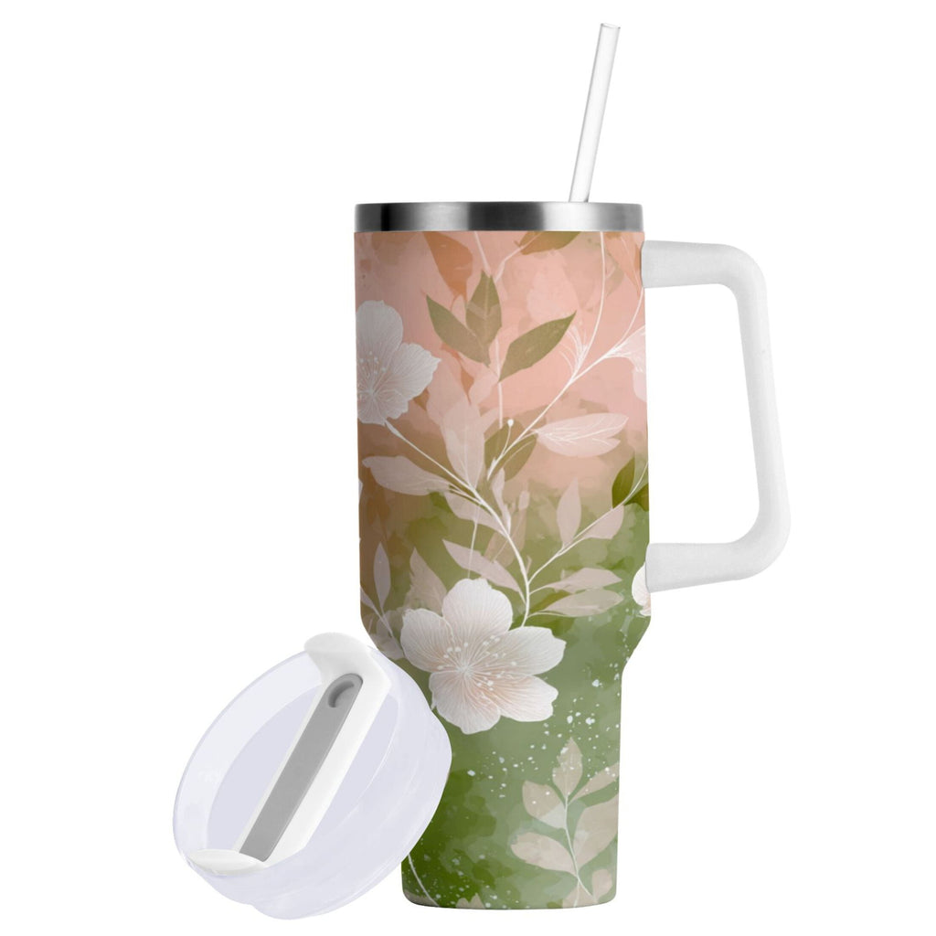 30 oz Insulated Stainless Steel Tumbler Double Wall Stainless Steel Tumbler with 2-Way Drinking Gradient Elegant Floral