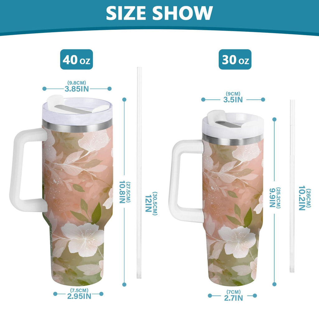 30 oz Insulated Stainless Steel Tumbler Double Wall Stainless Steel Tumbler with 2-Way Drinking Gradient Elegant Floral