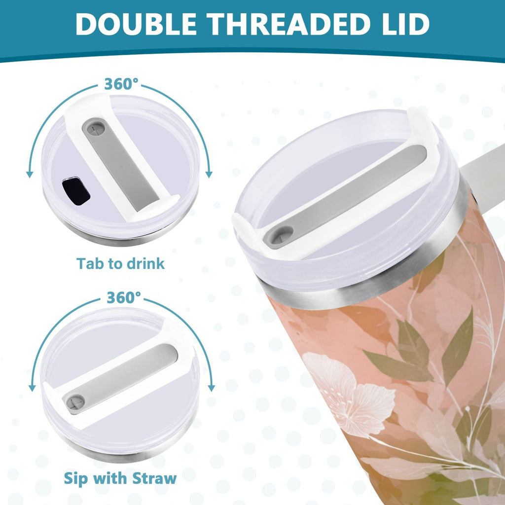 30 oz Insulated Stainless Steel Tumbler Double Wall Stainless Steel Tumbler with 2-Way Drinking Gradient Elegant Floral