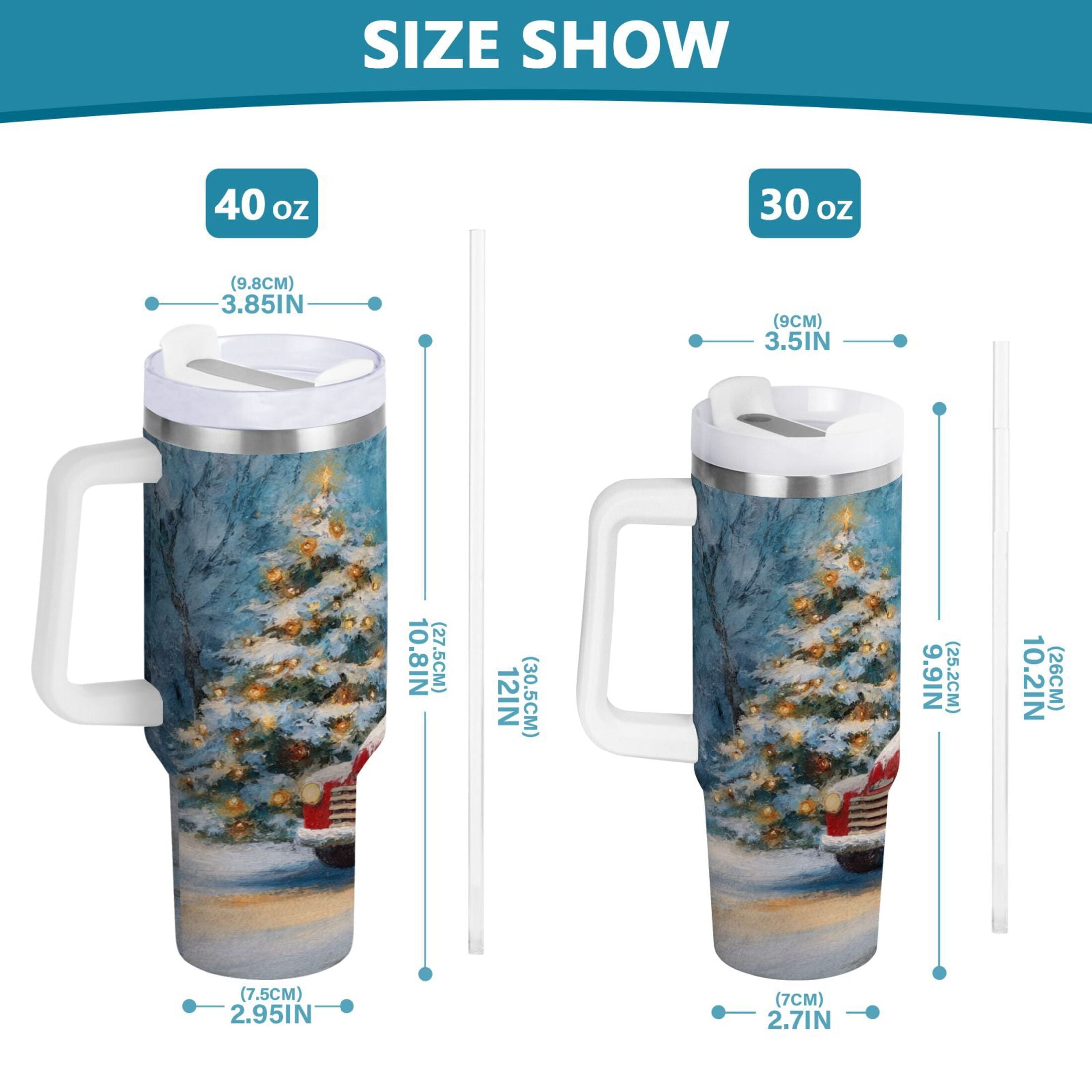 40 oz Insulated Stainless Steel Tumbler Double Wall Stainless Steel Tumbler with 2-Way Drinking Christmas Snowman in A Red Truck