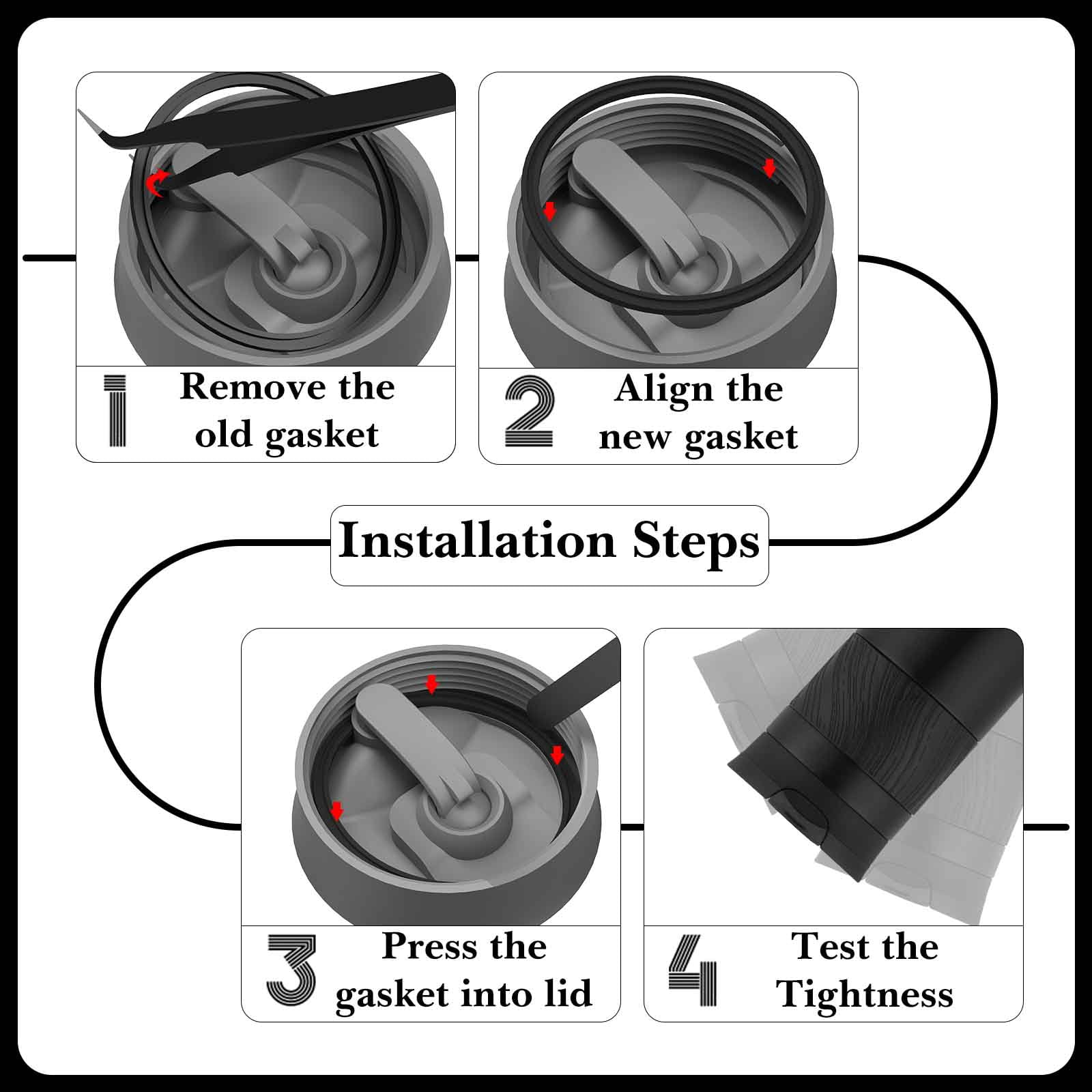 Linkidea 6 Pack Water Bottle Gasket Replacement Compatible with Contigo Byron Snapseal Travel Mug 16oz/20oz, Silicone O Ring Leak Proof Rubber Seal with Tweezer for Bottle Lid, Black