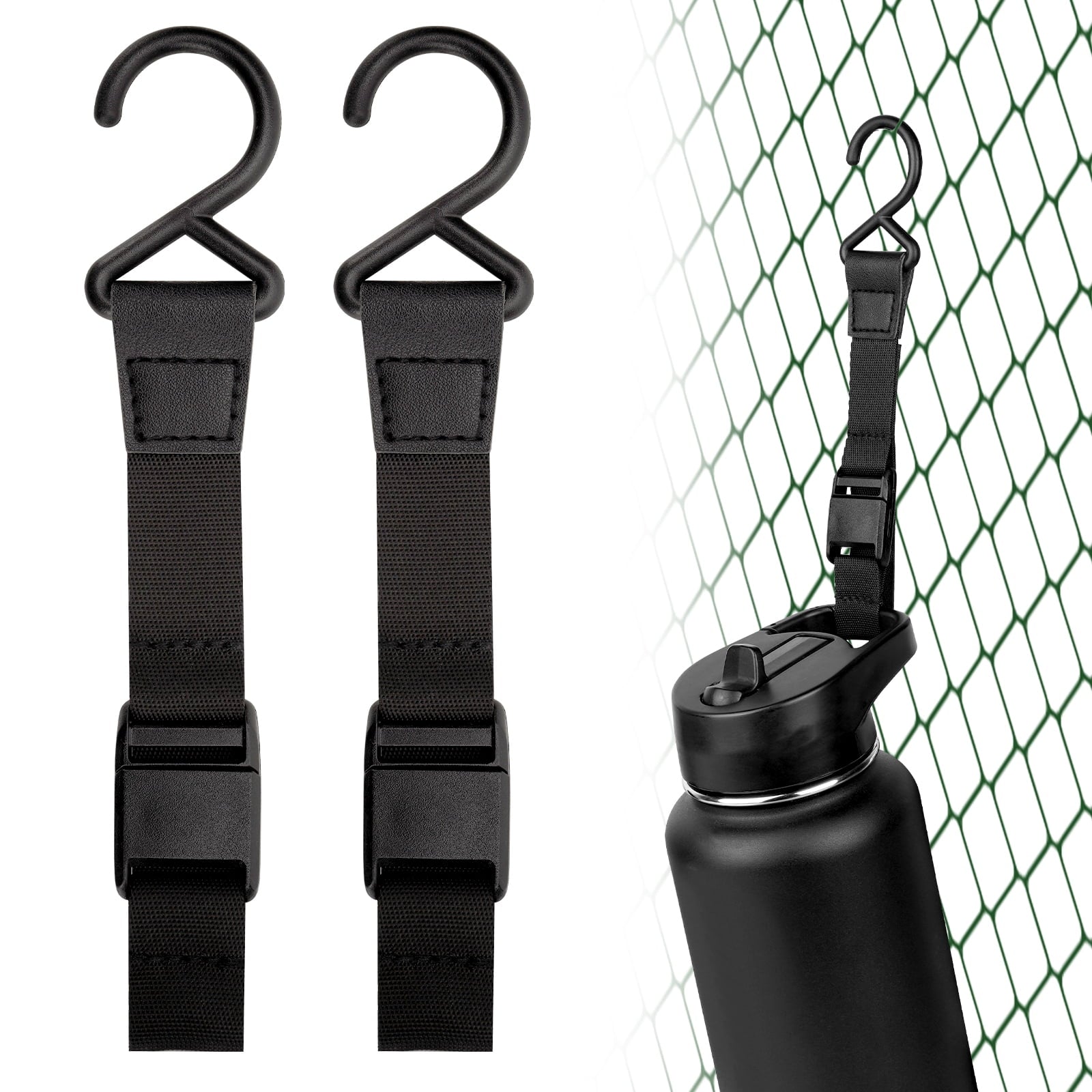 Linkidea 2 Pack Fence Hooks for Waterbottle, Compatible with Stanley, Nalgene, IRON FLASK with Handle Bottle &amp; Tumbler, S Shaped Hook Hanger Magnetic Buckle for Outdoor Sports Camping