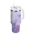 40 oz Insulated Stainless Steel Tumbler Double Wall Stainless Steel Tumbler with 2-Way Drinking Pink and Blue Marble Texture