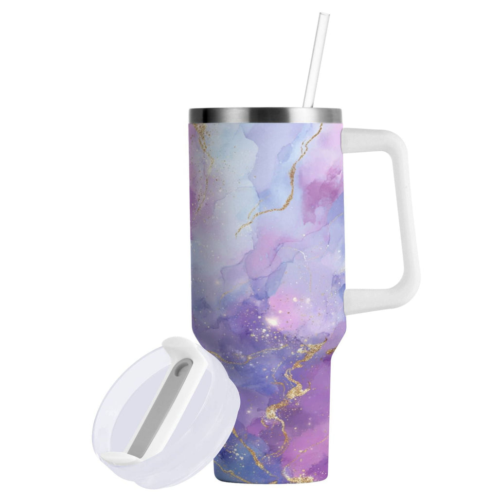 40 oz Insulated Stainless Steel Tumbler Double Wall Stainless Steel Tumbler with 2-Way Drinking Pink and Blue Marble Texture