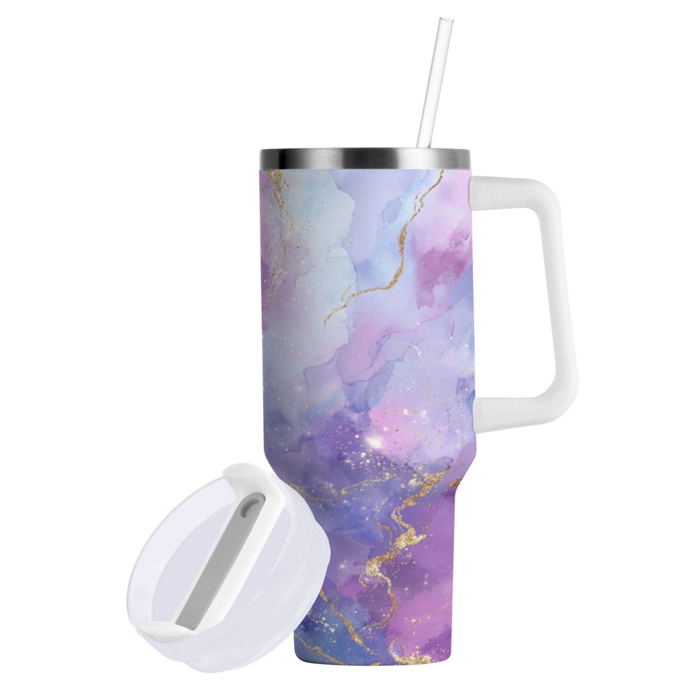 40 oz Insulated Stainless Steel Tumbler Double Wall Stainless Steel Tumbler with 2-Way Drinking Pink and Blue Marble Texture
