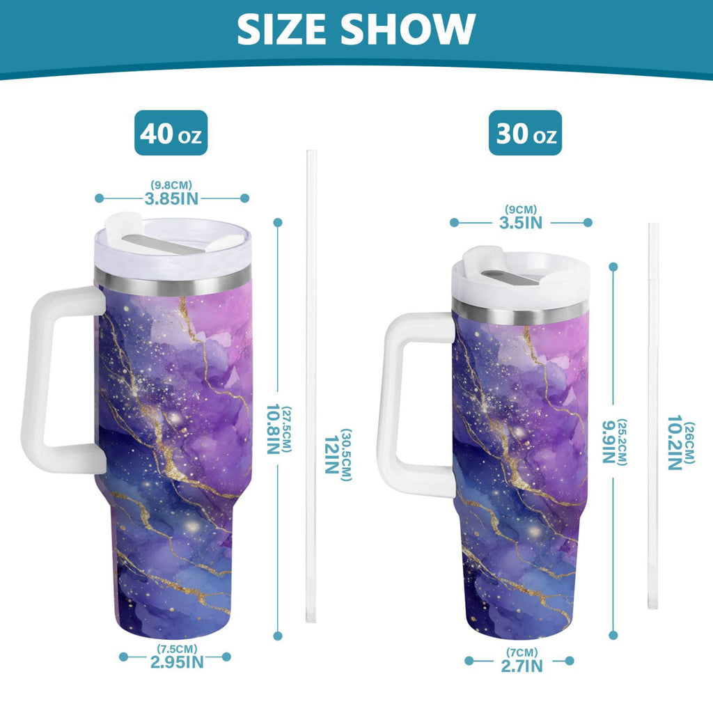 40 oz Insulated Stainless Steel Tumbler Double Wall Stainless Steel Tumbler with 2-Way Drinking Pink and Blue Marble Texture