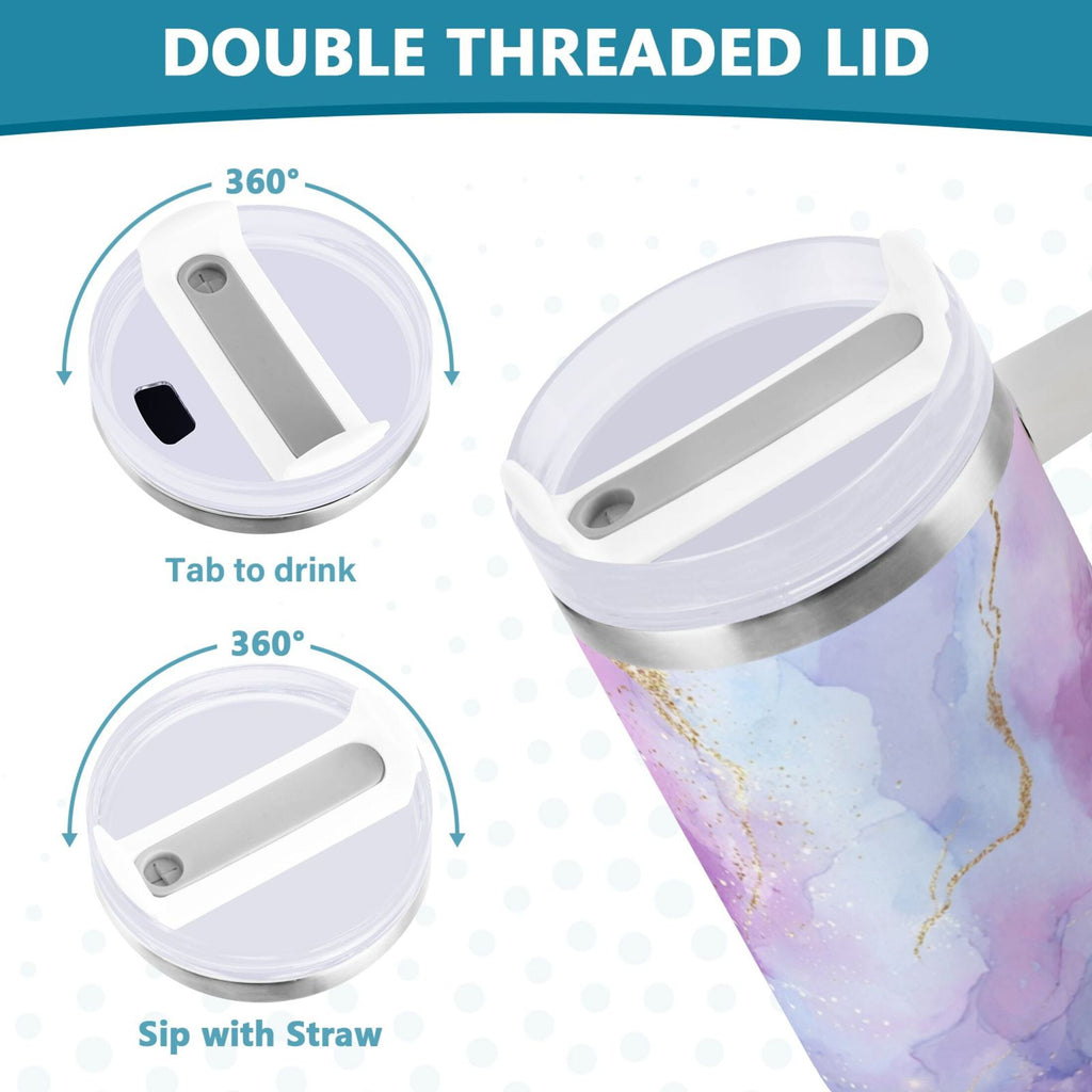 40 oz Insulated Stainless Steel Tumbler Double Wall Stainless Steel Tumbler with 2-Way Drinking Pink and Blue Marble Texture