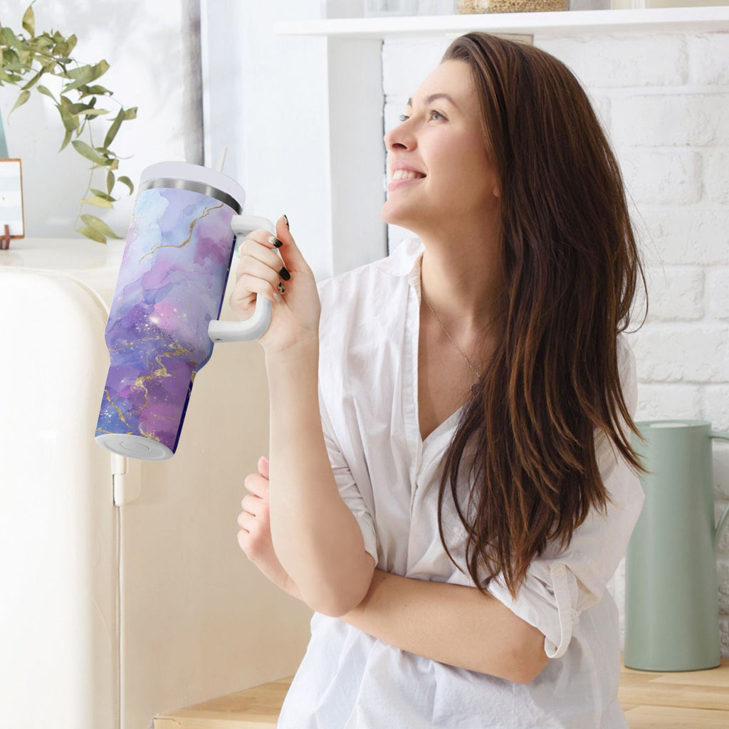 40 oz Insulated Stainless Steel Tumbler Double Wall Stainless Steel Tumbler with 2-Way Drinking Pink and Blue Marble Texture