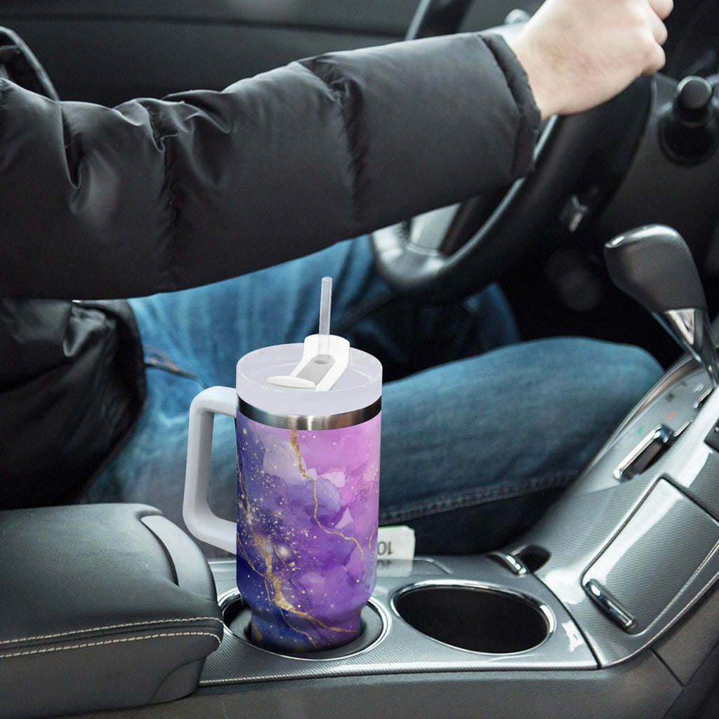 40 oz Insulated Stainless Steel Tumbler Double Wall Stainless Steel Tumbler with 2-Way Drinking Pink and Blue Marble Texture