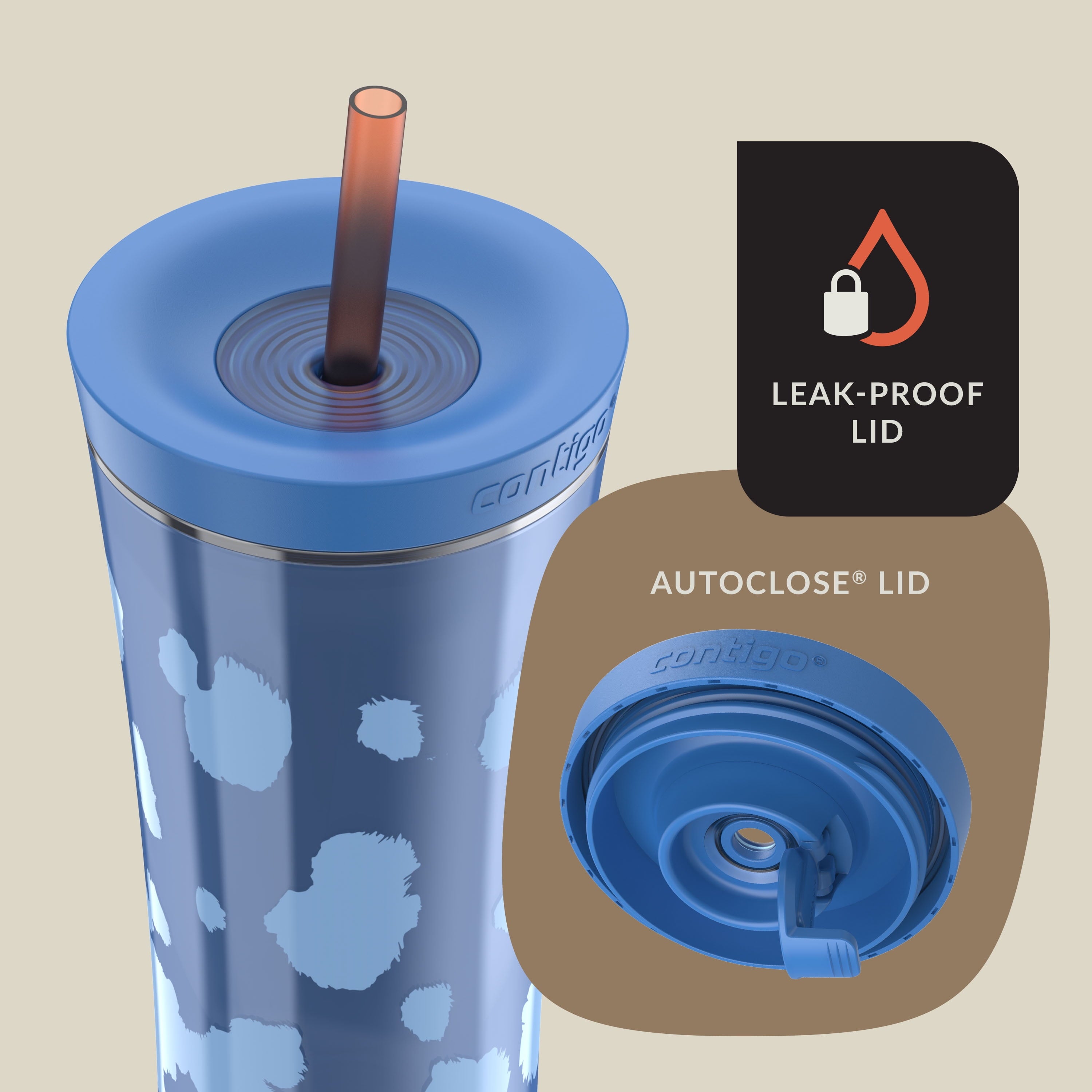 Contigo 20oz Shake &amp; Go Tumbler, Plastic with Straw, Stellar Jay Cowhide Couture