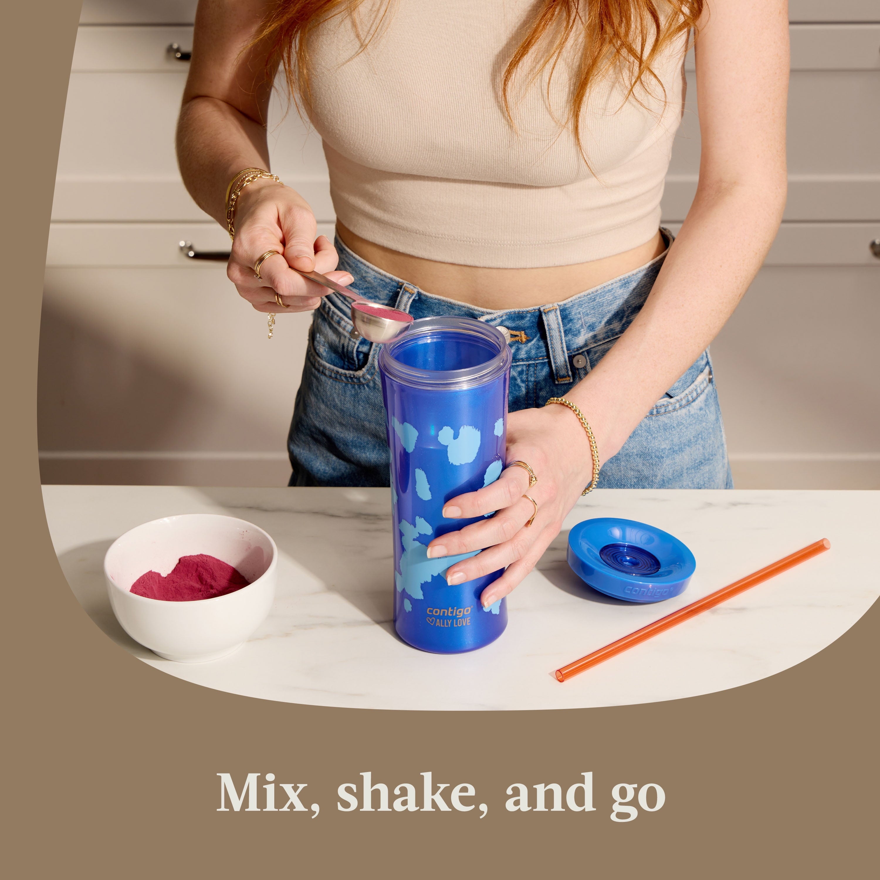 Contigo 20oz Shake &amp; Go Tumbler, Plastic with Straw, Stellar Jay Cowhide Couture