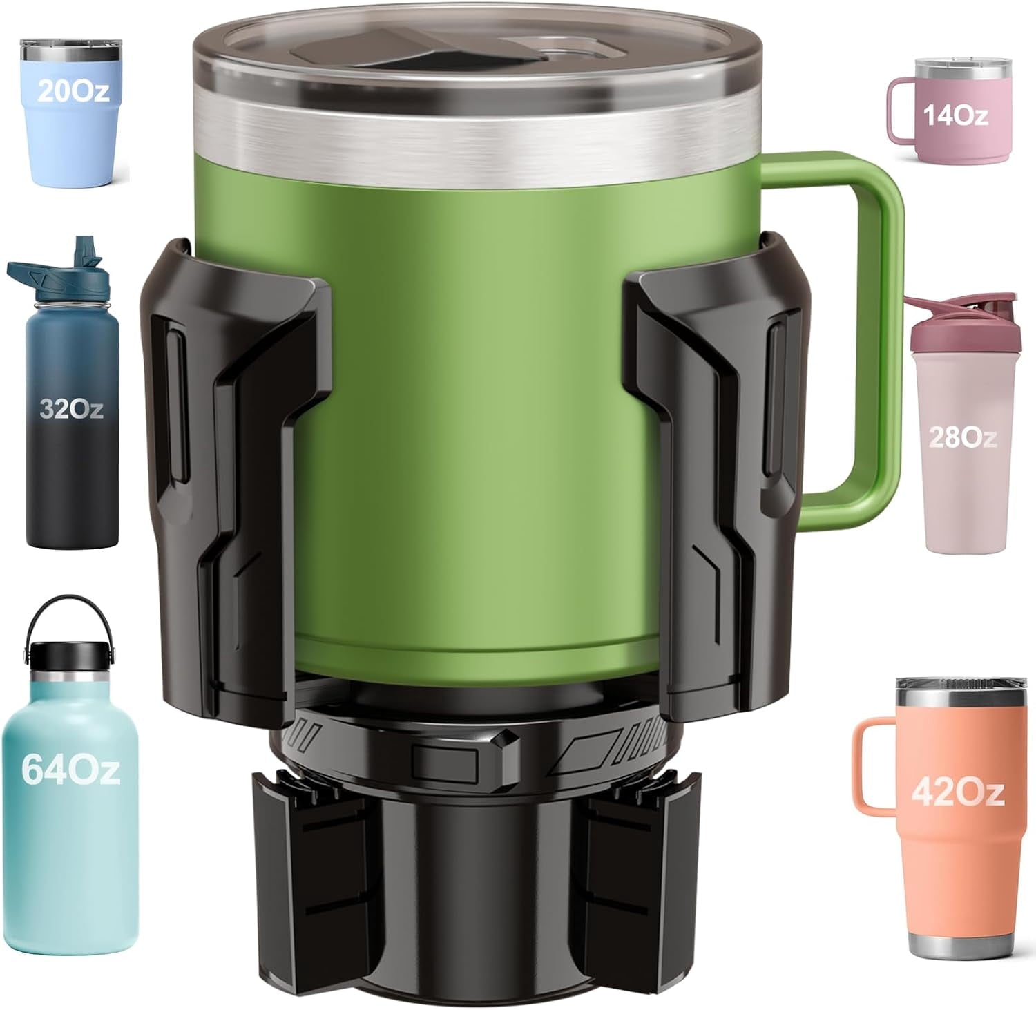 Cup Holder Expander: One-Button Open, Universal, Adjustable Holder(Diameter 2.6"- 4.8"), Cup Holder Expander for , , Nalgene, Takeya, Camelbak, Ramblers, , Tumblers, Mugs