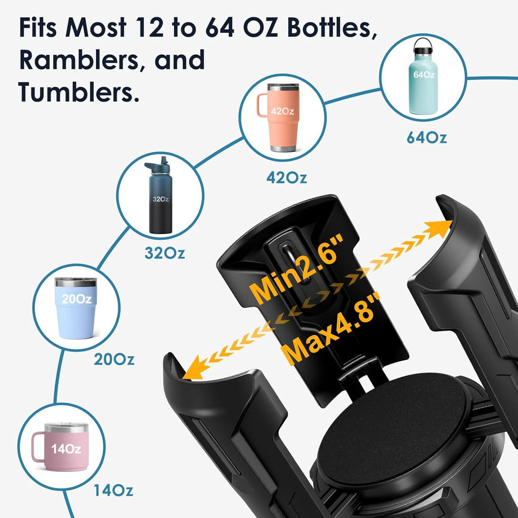 Cup Holder Expander: One-Button Open, Universal, Adjustable Holder(Diameter 2.6"- 4.8"), Cup Holder Expander for , , Nalgene, Takeya, Camelbak, Ramblers, , Tumblers, Mugs