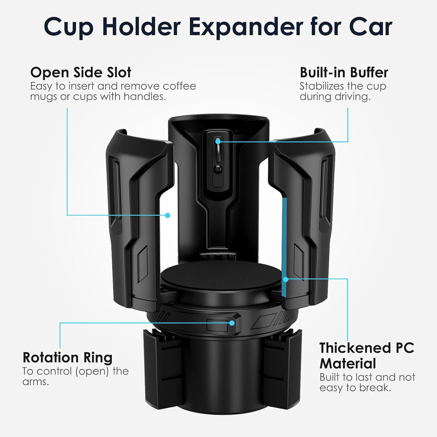 Cup Holder Expander: One-Button Open, Universal, Adjustable Holder(Diameter 2.6"- 4.8"), Cup Holder Expander for , , Nalgene, Takeya, Camelbak, Ramblers, , Tumblers, Mugs