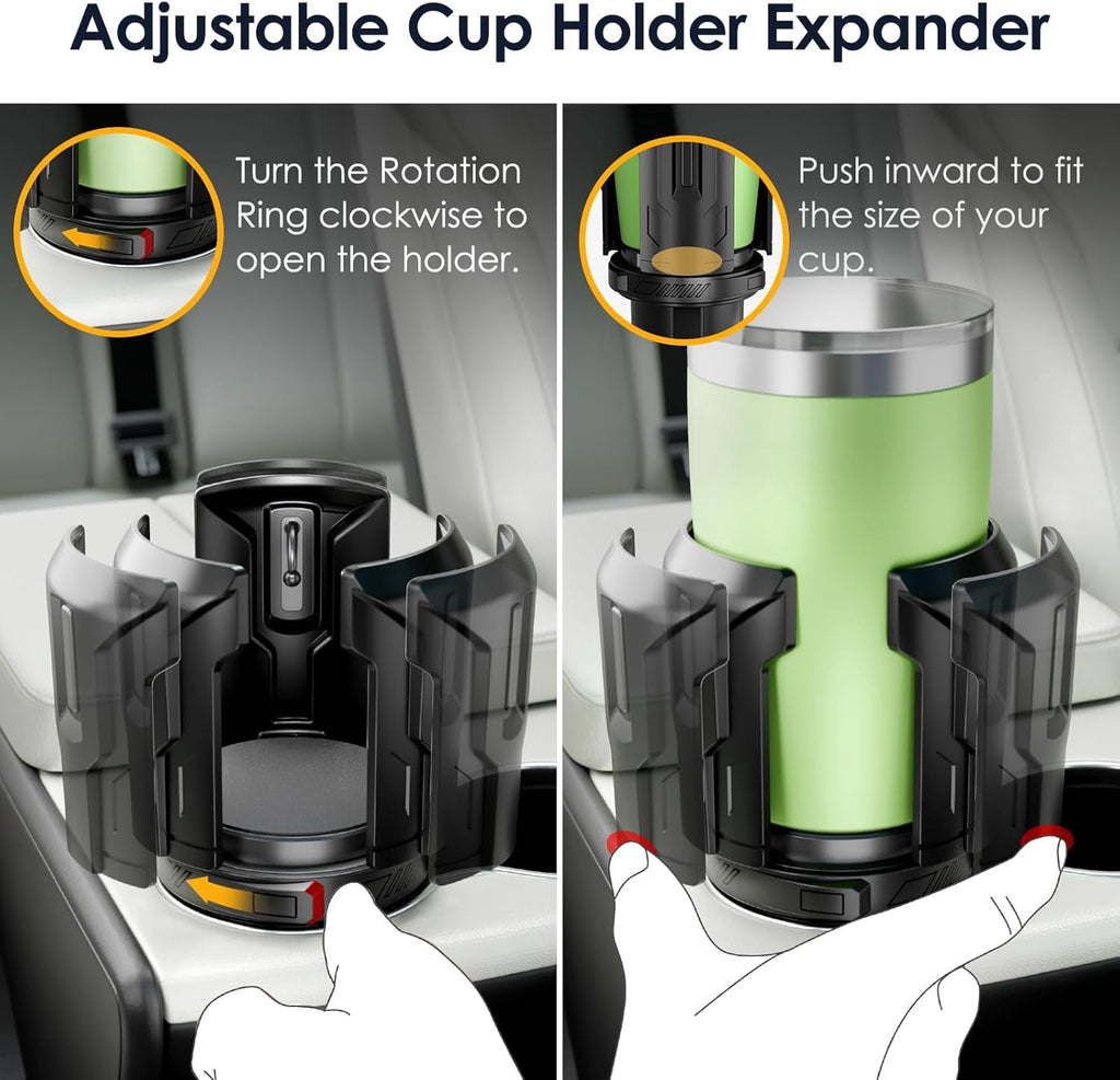 Cup Holder Expander: One-Button Open, Universal, Adjustable Holder(Diameter 2.6"- 4.8"), Cup Holder Expander for , , Nalgene, Takeya, Camelbak, Ramblers, , Tumblers, Mugs