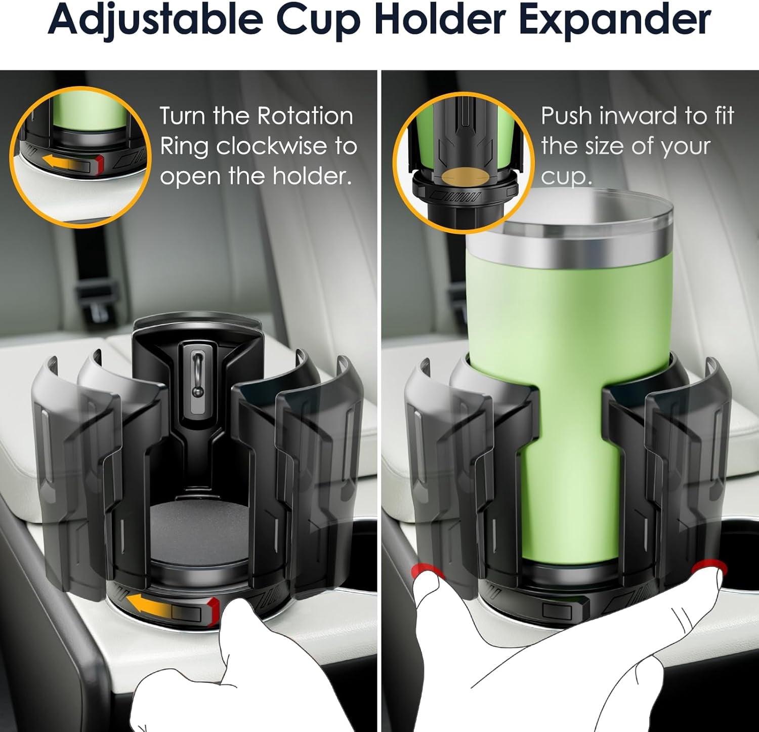 Cup Holder Expander: One-Button Open, Universal, Adjustable Holder(Diameter 2.6"- 4.8"), Cup Holder Expander for , , Nalgene, Takeya, Camelbak, Ramblers, , Tumblers, Mugs