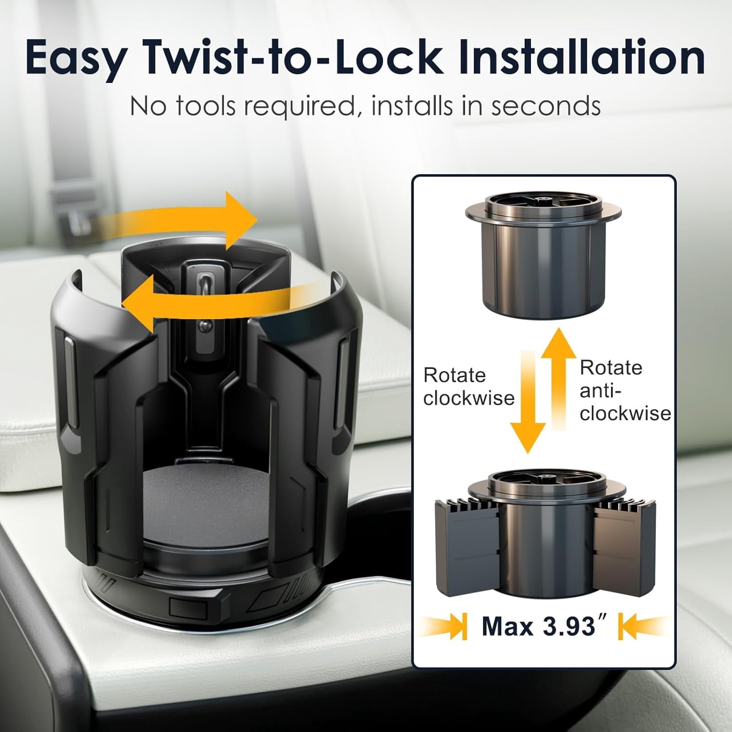 Cup Holder Expander: One-Button Open, Universal, Adjustable Holder(Diameter 2.6"- 4.8"), Cup Holder Expander for , , Nalgene, Takeya, Camelbak, Ramblers, , Tumblers, Mugs