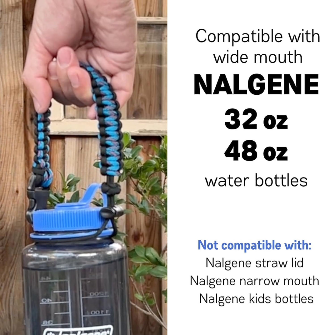 Hydrocord Handle for Nalgene Water Bottles, Fits Wide Mouth Water Bottles, Durable Carrier, Secure Accessories, Compatible with 32oz, 36oz, 48oz Water Bottle (Black)