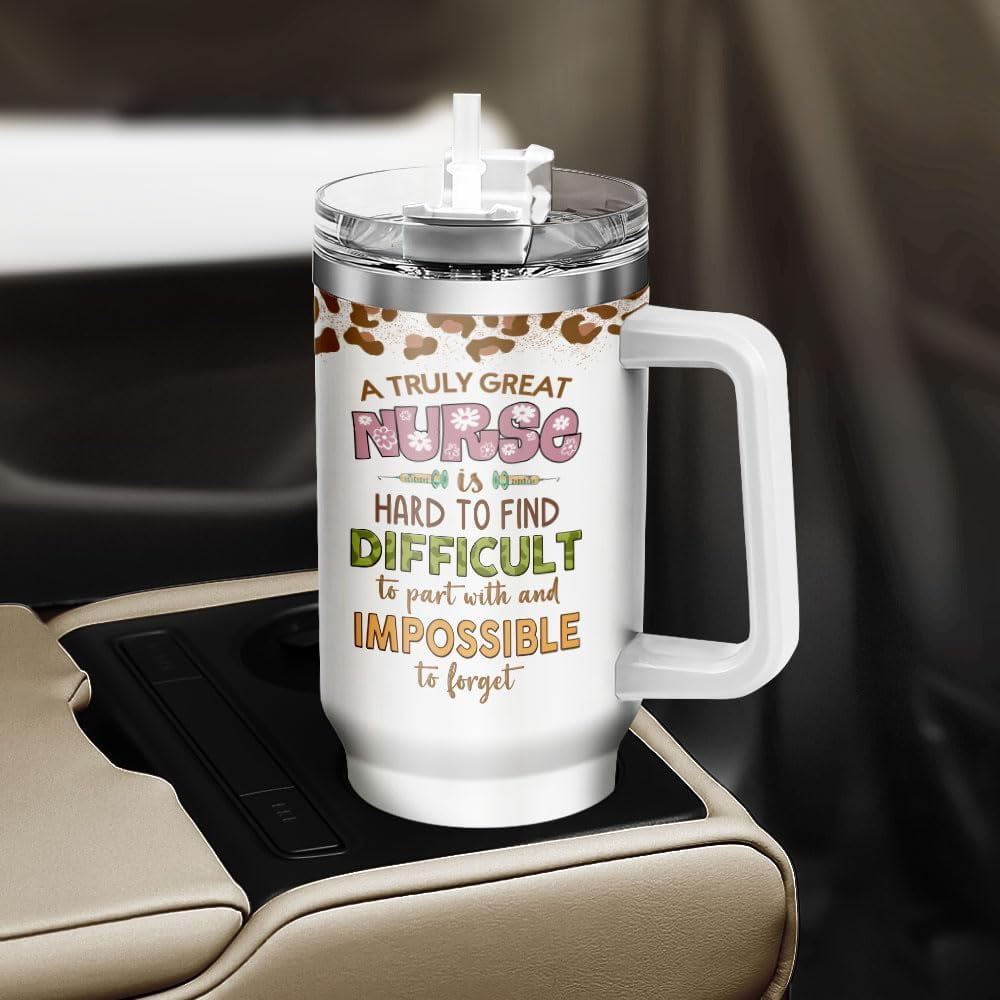 Tumbler 40 Oz With Handle Lid And Straw, Nurse Gifts, Black Camo White Engraved Print Travel Nurses Tumblers Handle Funny Cups Nursing For, Great Nurse Rainbow Daisy Flower