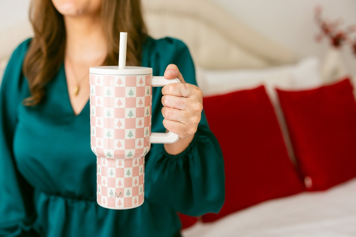 Simple Modern 30 fl oz Insulated Stainless Steel Trek Tumbler with Straw Lid | Seaglass Sage and Cream Checkmate