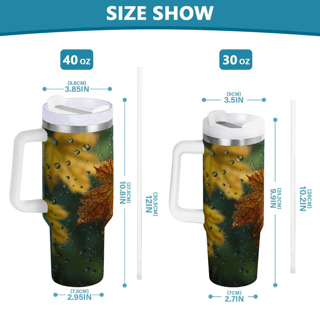 30 oz Insulated Stainless Steel Tumbler Double Wall Stainless Steel Tumbler with 2-Way Drinking Leaves with Water Droplets