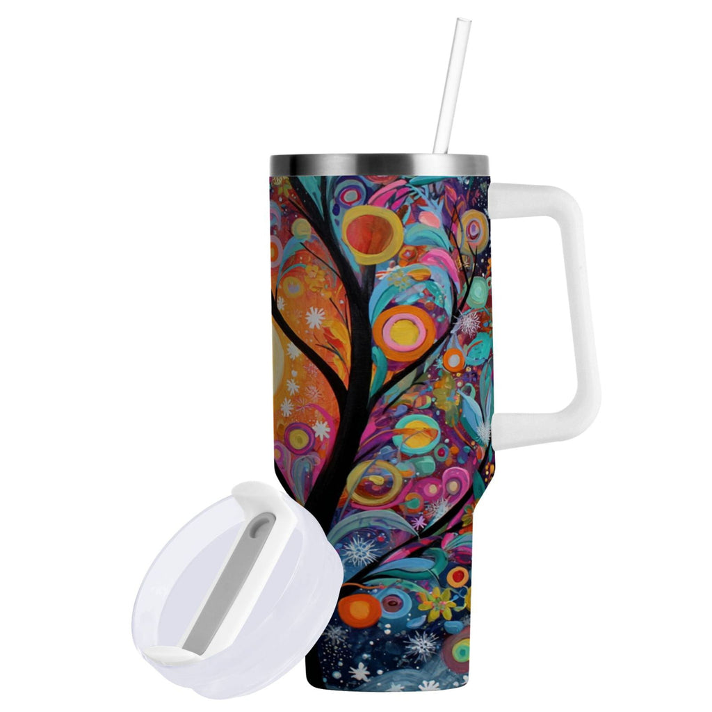 30 oz Insulated Stainless Steel Tumbler Double Wall Stainless Steel Tumbler with 2-Way Drinking Beautiful Abstract Tree Painting