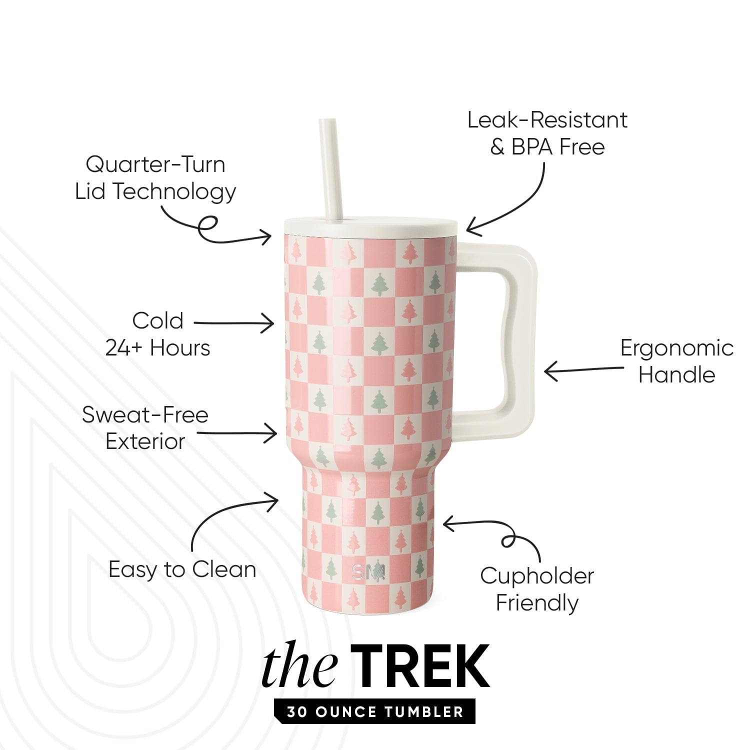 Simple Modern 30 fl oz Insulated Stainless Steel Trek Tumbler with Straw Lid | Seaglass Sage and Cream Checkmate