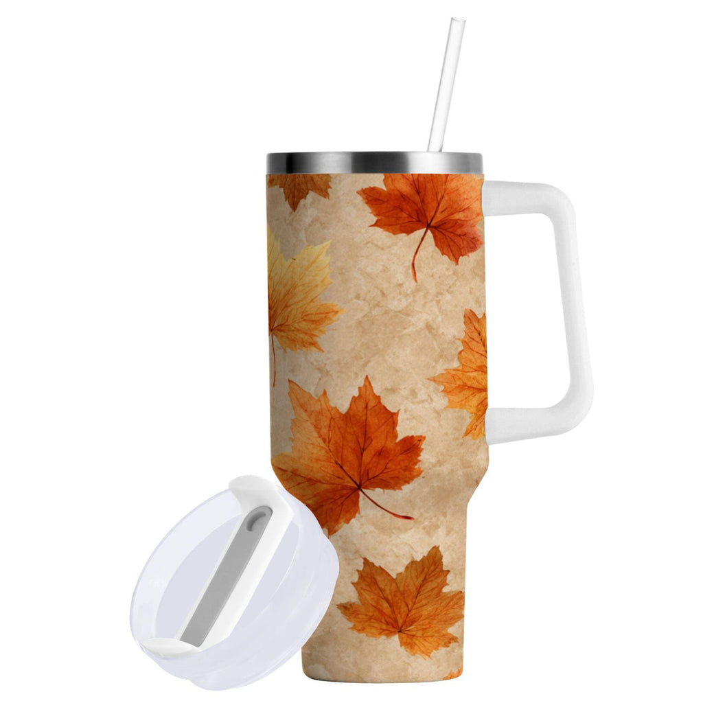 40 oz Insulated Stainless Steel Tumbler Double Wall Stainless Steel Tumbler with 2-Way Drinking Orange Autumn Leaves Pattern