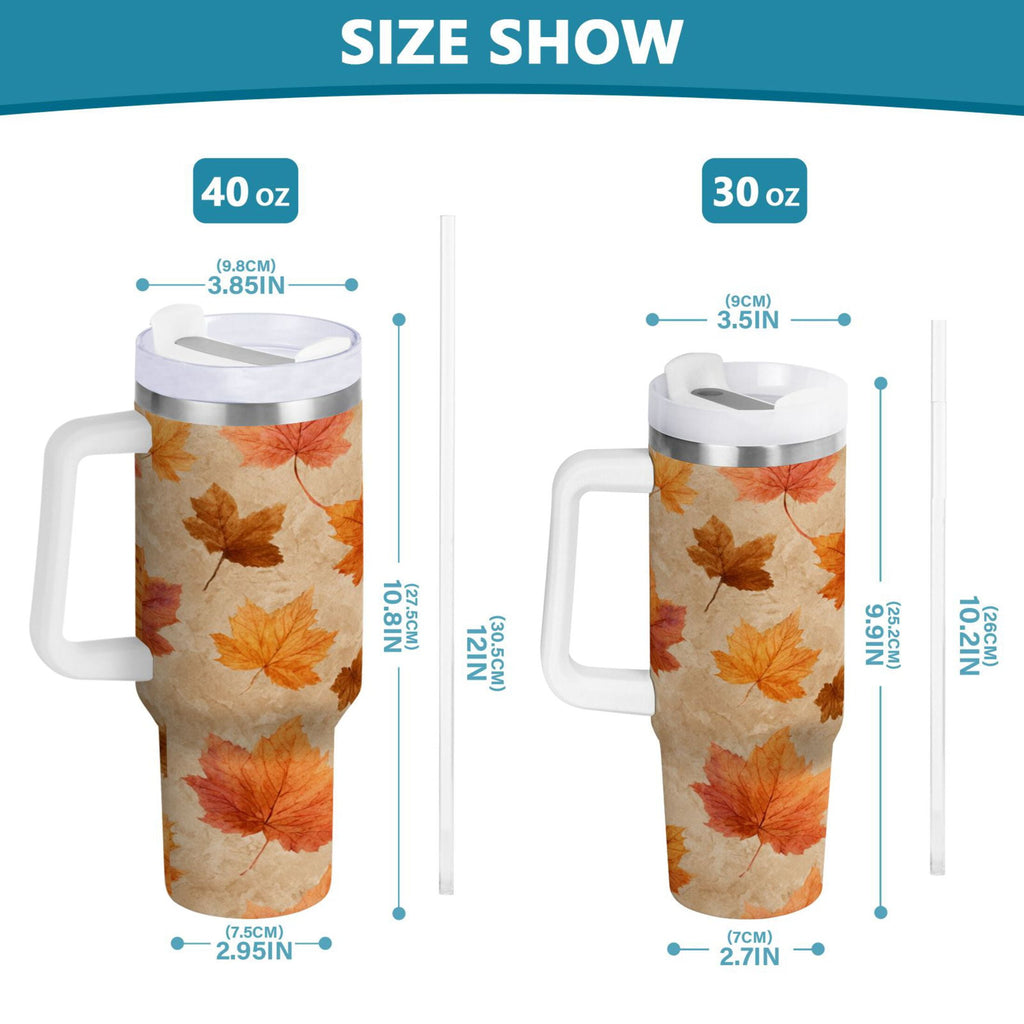 40 oz Insulated Stainless Steel Tumbler Double Wall Stainless Steel Tumbler with 2-Way Drinking Orange Autumn Leaves Pattern
